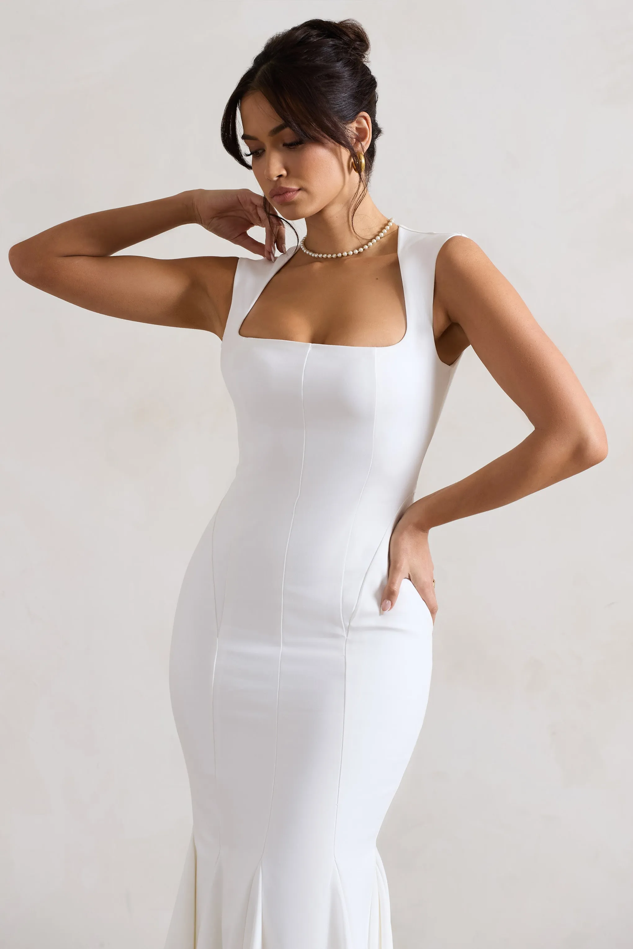 Adore You | Cream Square-Neck Structured Fishtail Maxi Dress sold by Club L London product image thumbnail 3