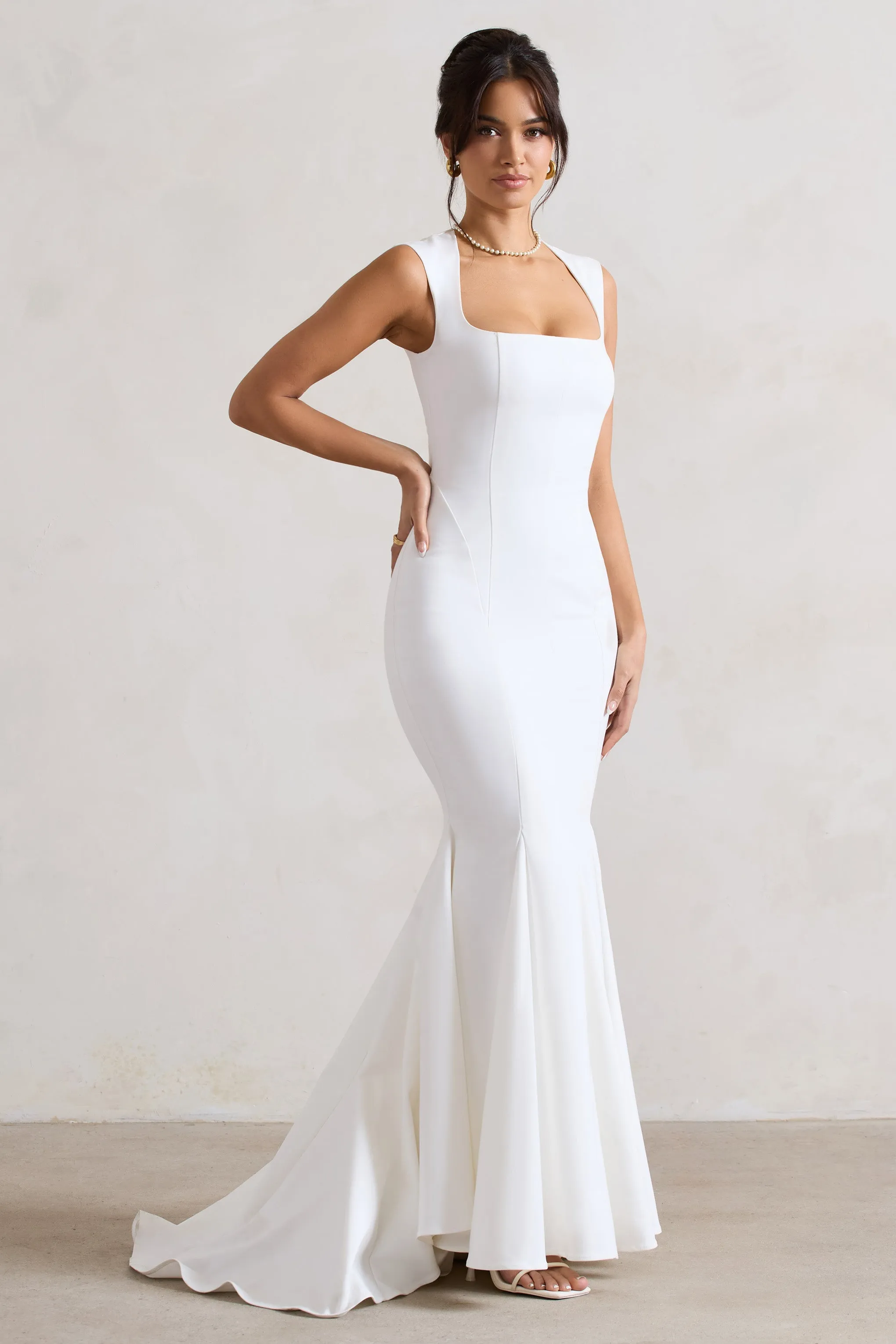 Adore You | Cream Square-Neck Structured Fishtail Maxi Dress sold by Club L London product image thumbnail 5