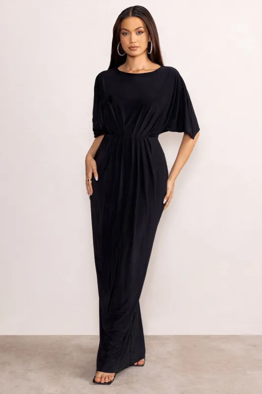 Polly | Black Slash Neck Maxi Dress Cape Sleeves sold by Club L London