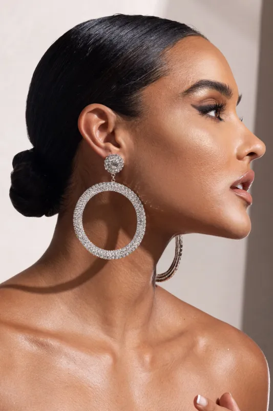 Armina | Silver Diamante Hoop Drop Earrings sold by Club L London