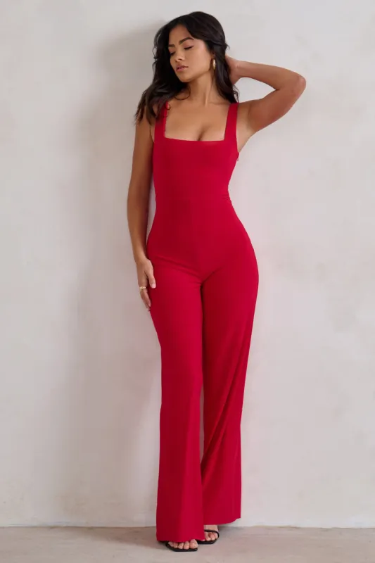 Toni | Red Square Neck Sleeveless Jumpsuit sold by Club L London