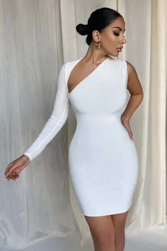 Siren | White One Shoulder Bodycon Mini Dress sold by Club L London