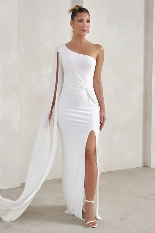 Romi | White One Shoulder Twist Design Maxi Dress sold by Club L London