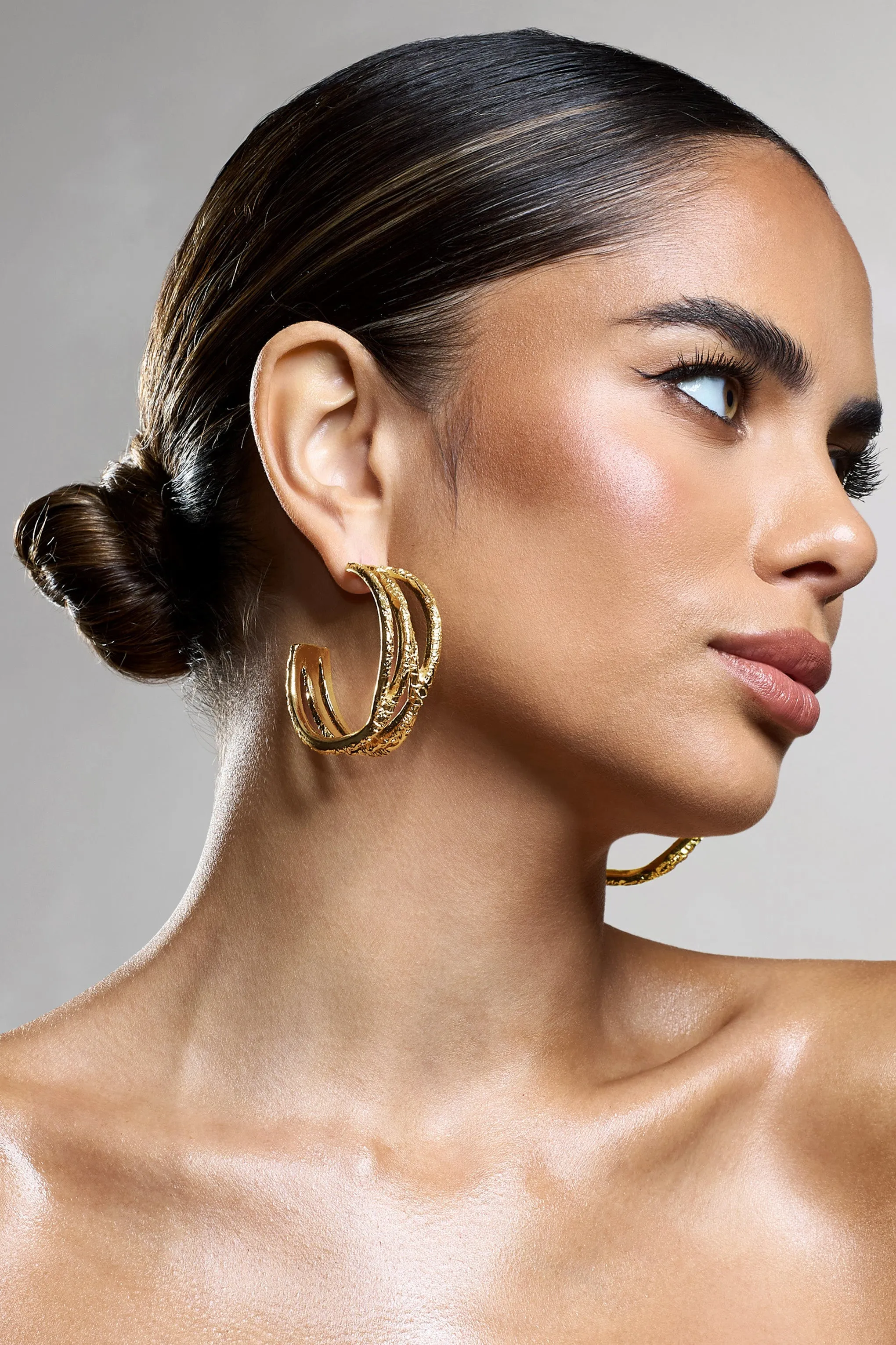 Mambo | Gold Layered Hoop Earrings sold by Club L London product image thumbnail 3