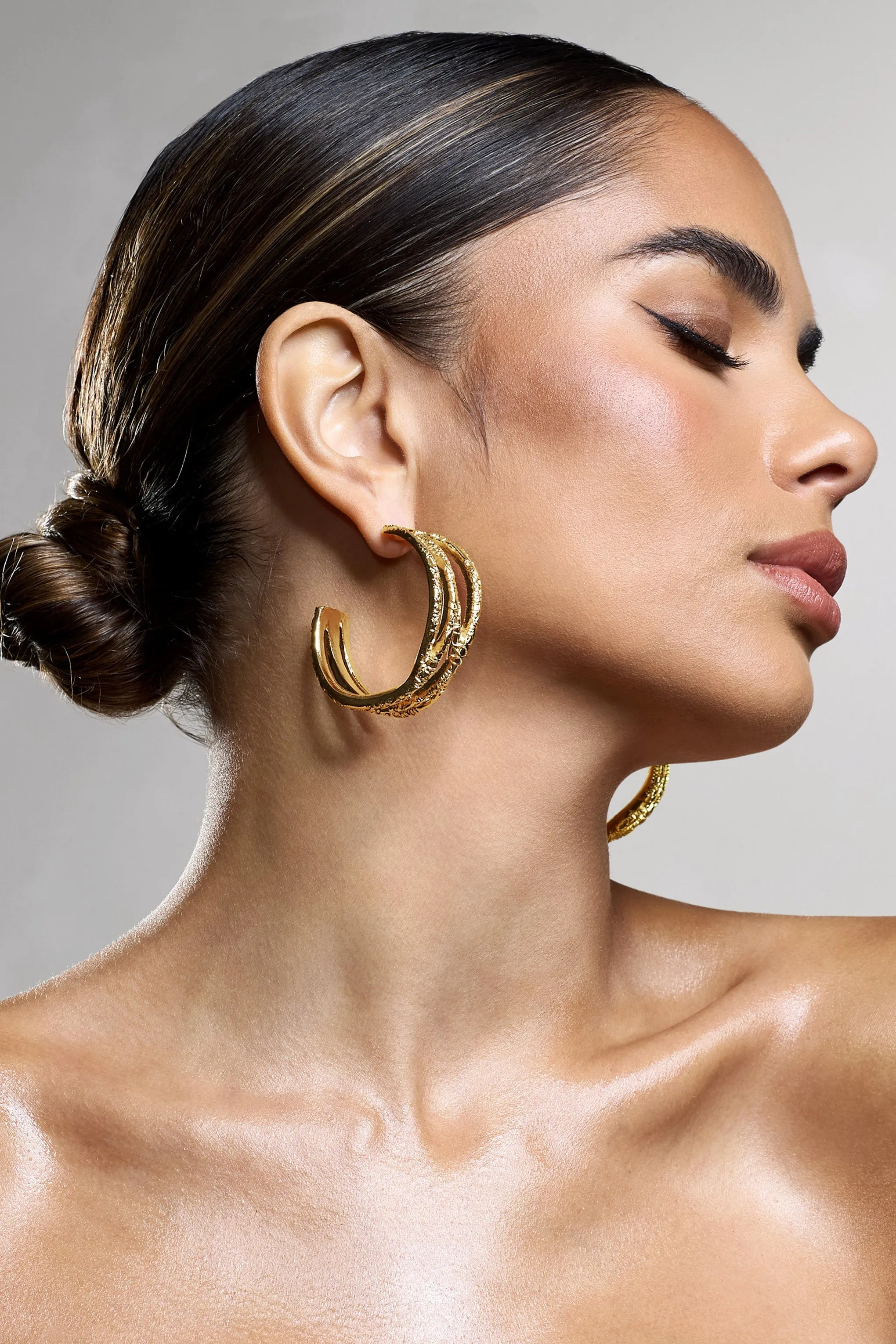 Mambo | Gold Layered Hoop Earrings sold by Club L London product image thumbnail 2