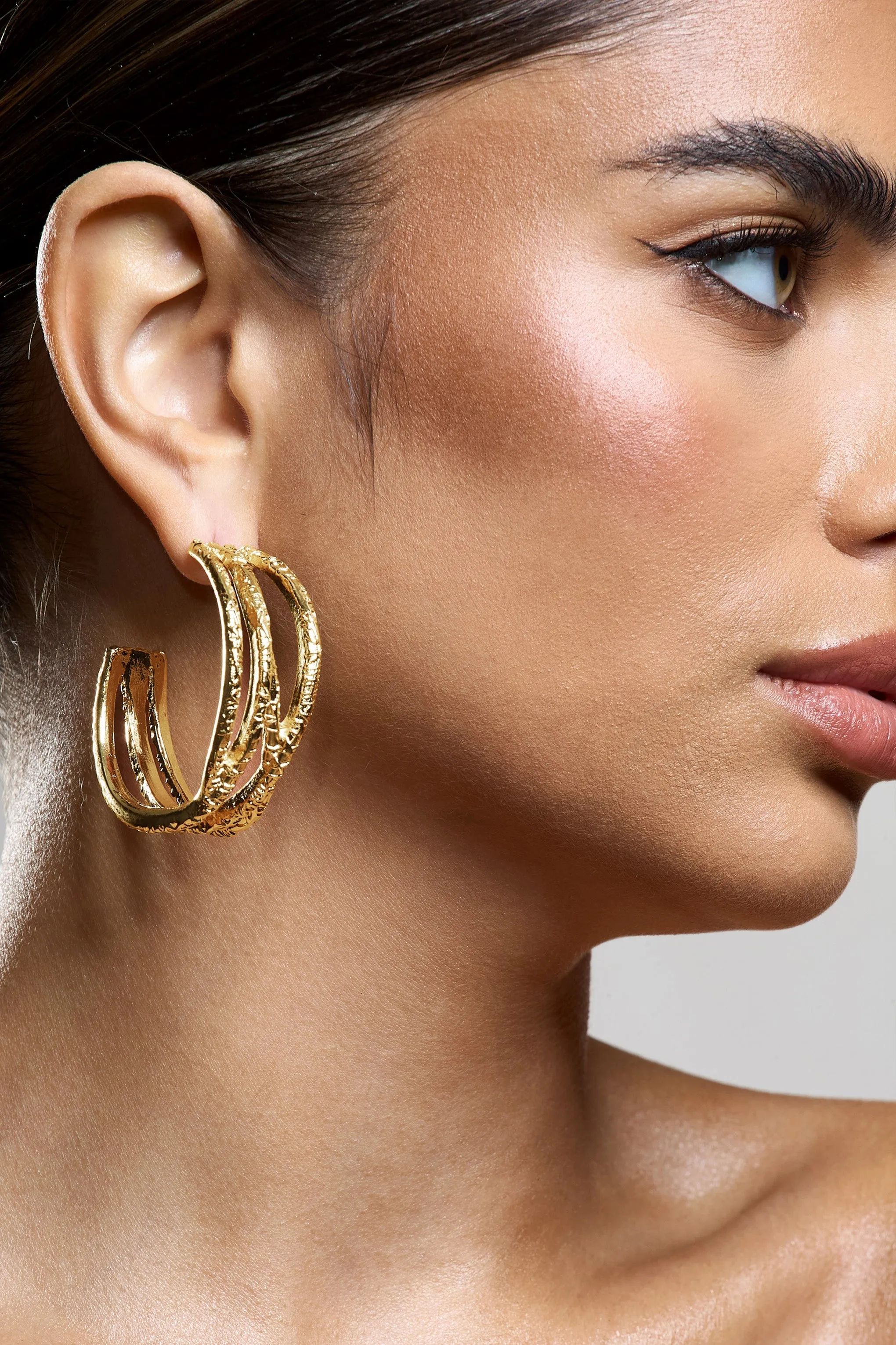 Mambo | Gold Layered Hoop Earrings sold by Club L London product image thumbnail 4