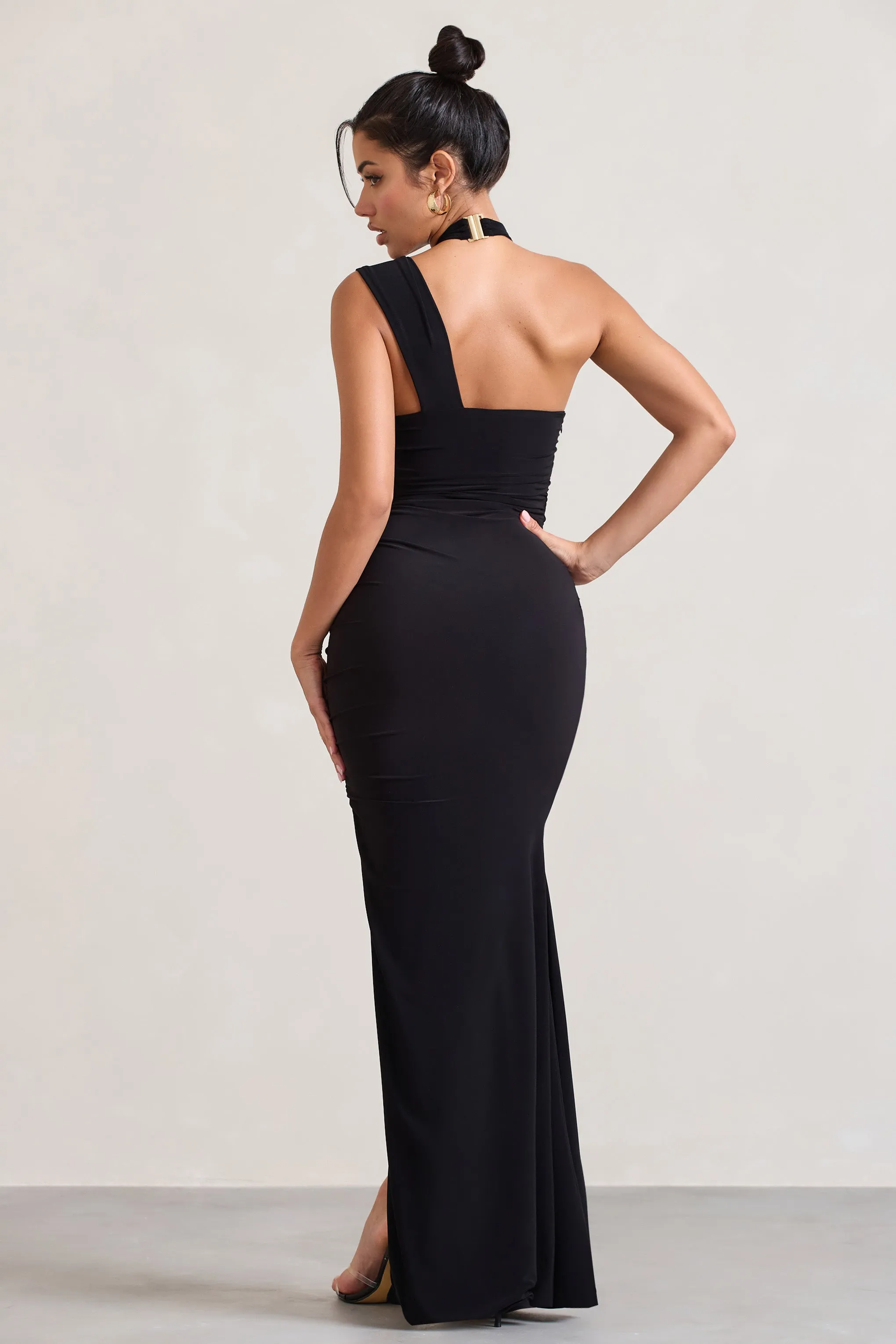 Ignite | Black Strappy Halter-Neck Asymmetric Maxi Dress sold by Club L London product image thumbnail 2