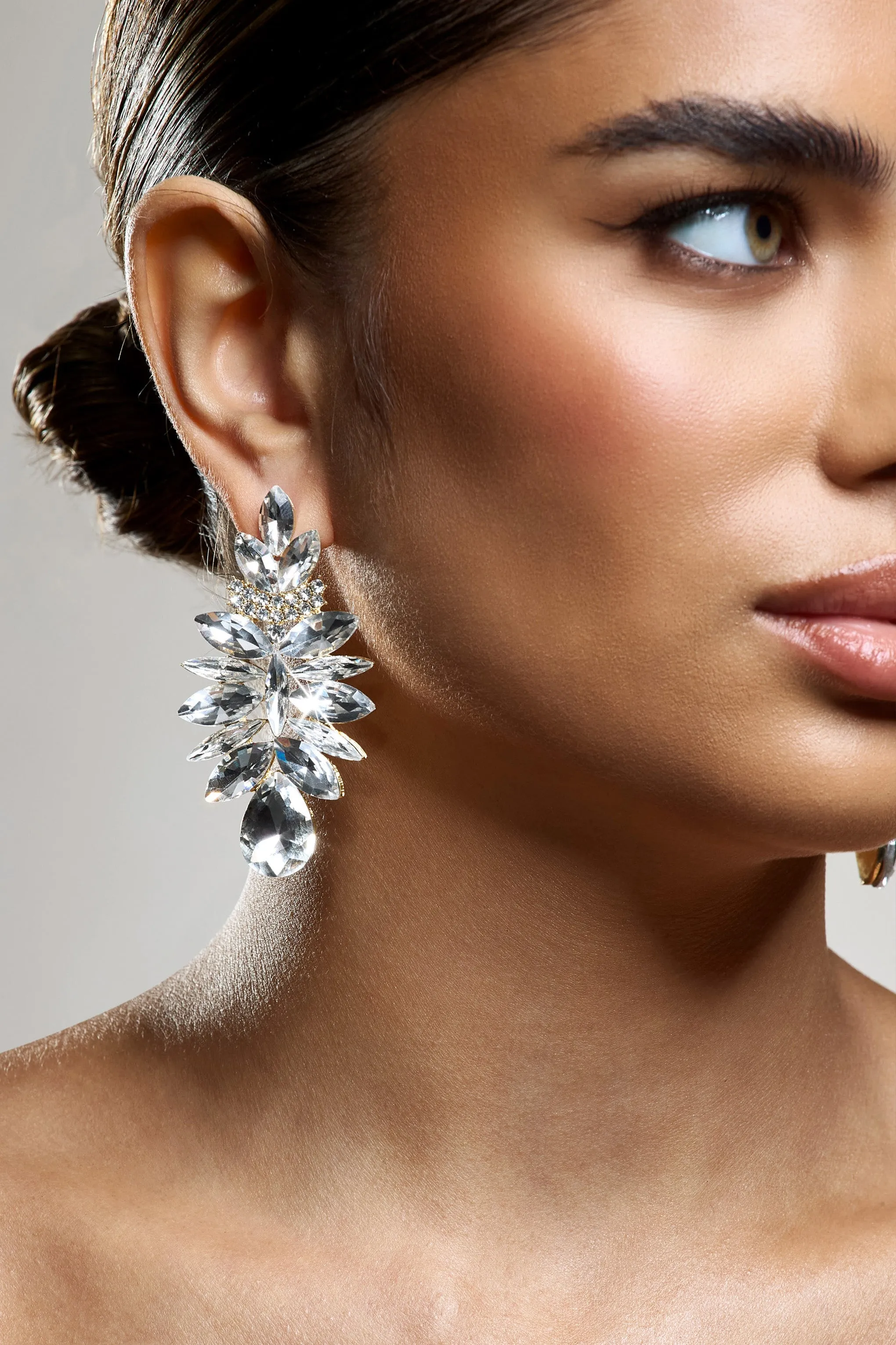 Refractive | Gold Diamante Statement Earrings sold by Club L London product image thumbnail 4