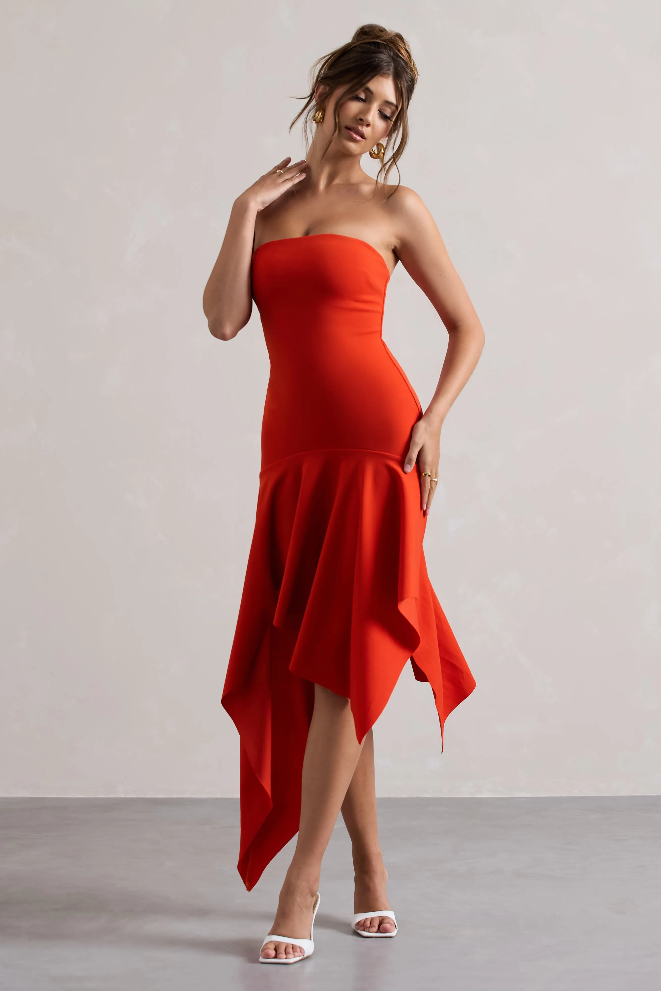 Catalina | Orange Bandeau Maxi Dress With Draped Hem sold by Club L London product image thumbnail 4