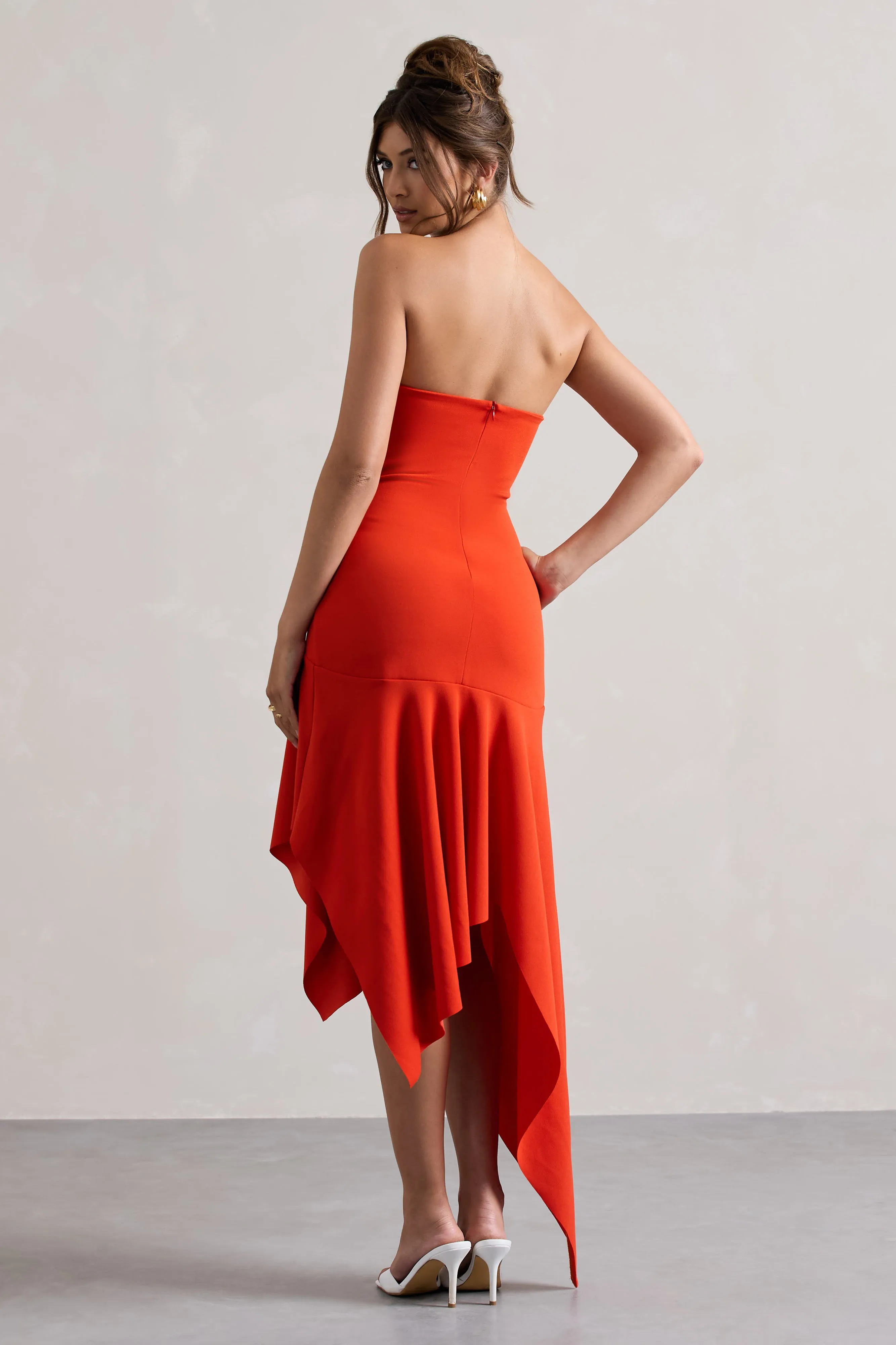 Catalina | Orange Bandeau Maxi Dress With Draped Hem sold by Club L London product image thumbnail 2