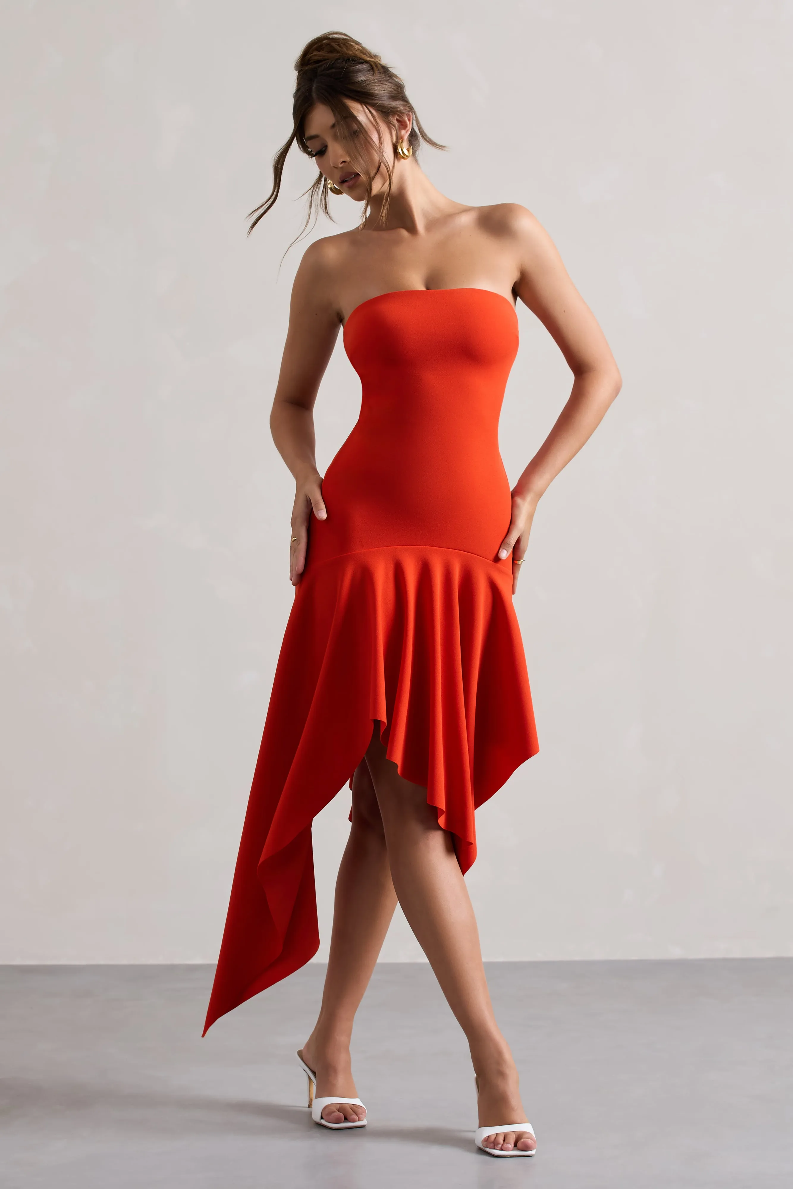 Catalina | Orange Bandeau Maxi Dress With Draped Hem sold by Club L London product image thumbnail 5