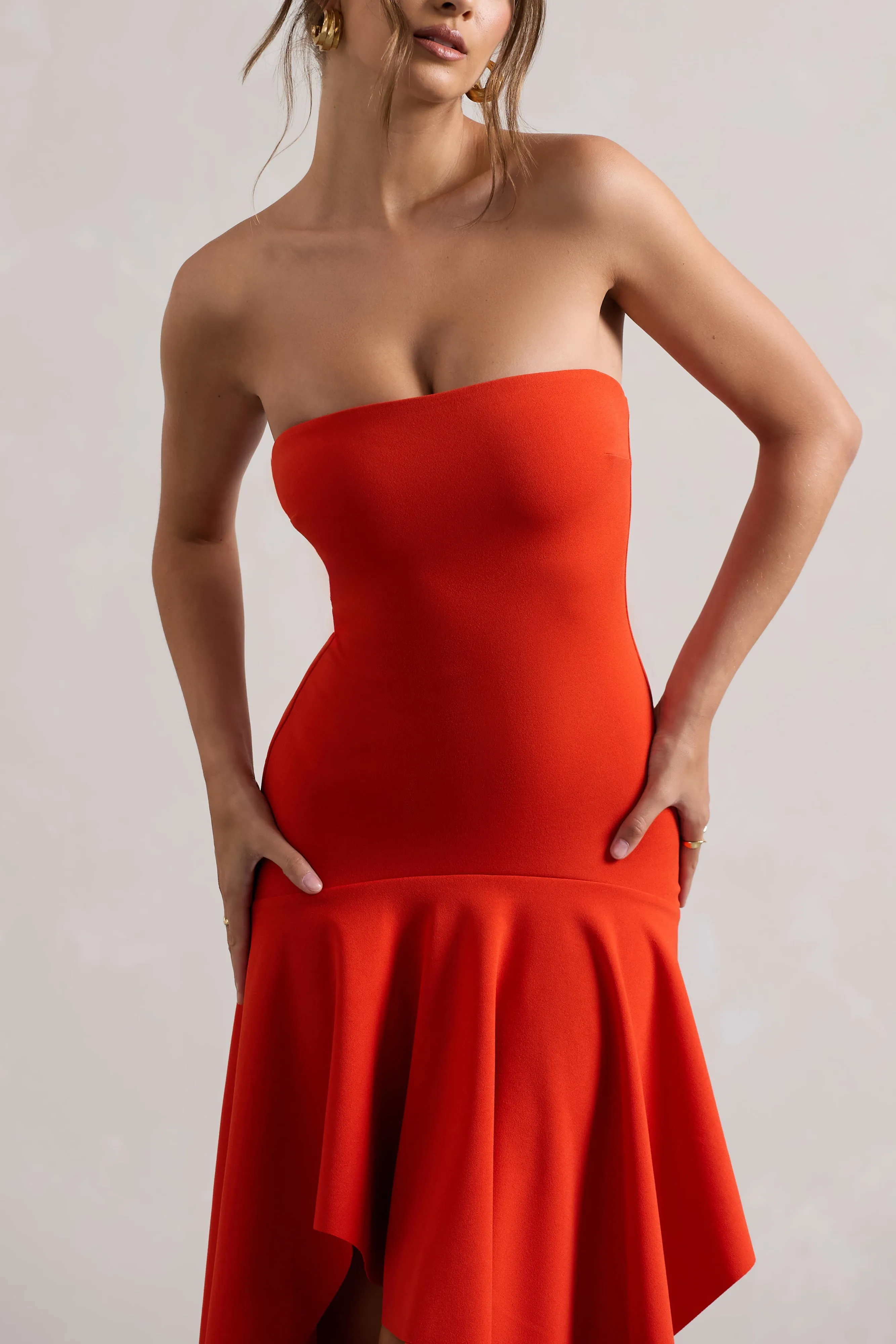 Catalina | Orange Bandeau Maxi Dress With Draped Hem sold by Club L London product image thumbnail 3