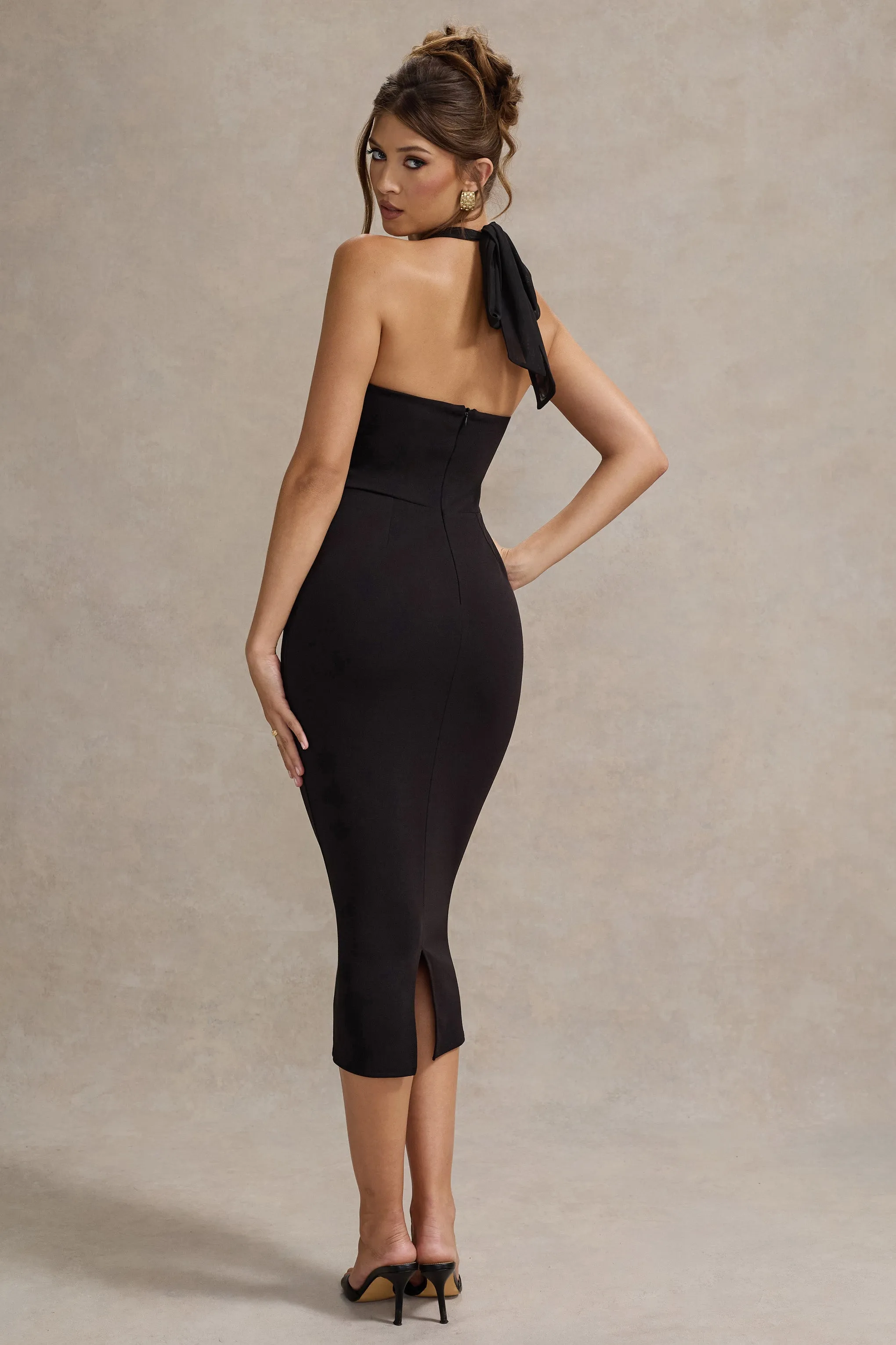 Nerissa | Black Halter-Neck Midi Dress sold by Club L London product image thumbnail 2