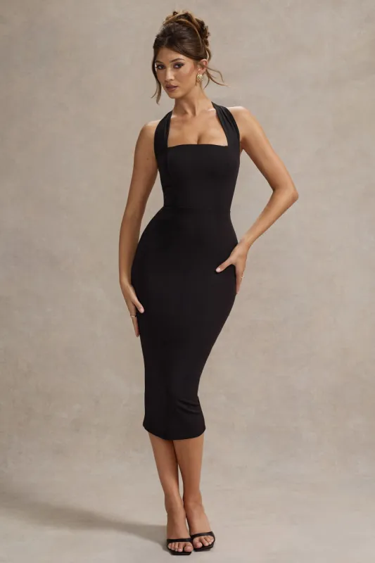 Nerissa | Black Halter-Neck Midi Dress sold by Club L London