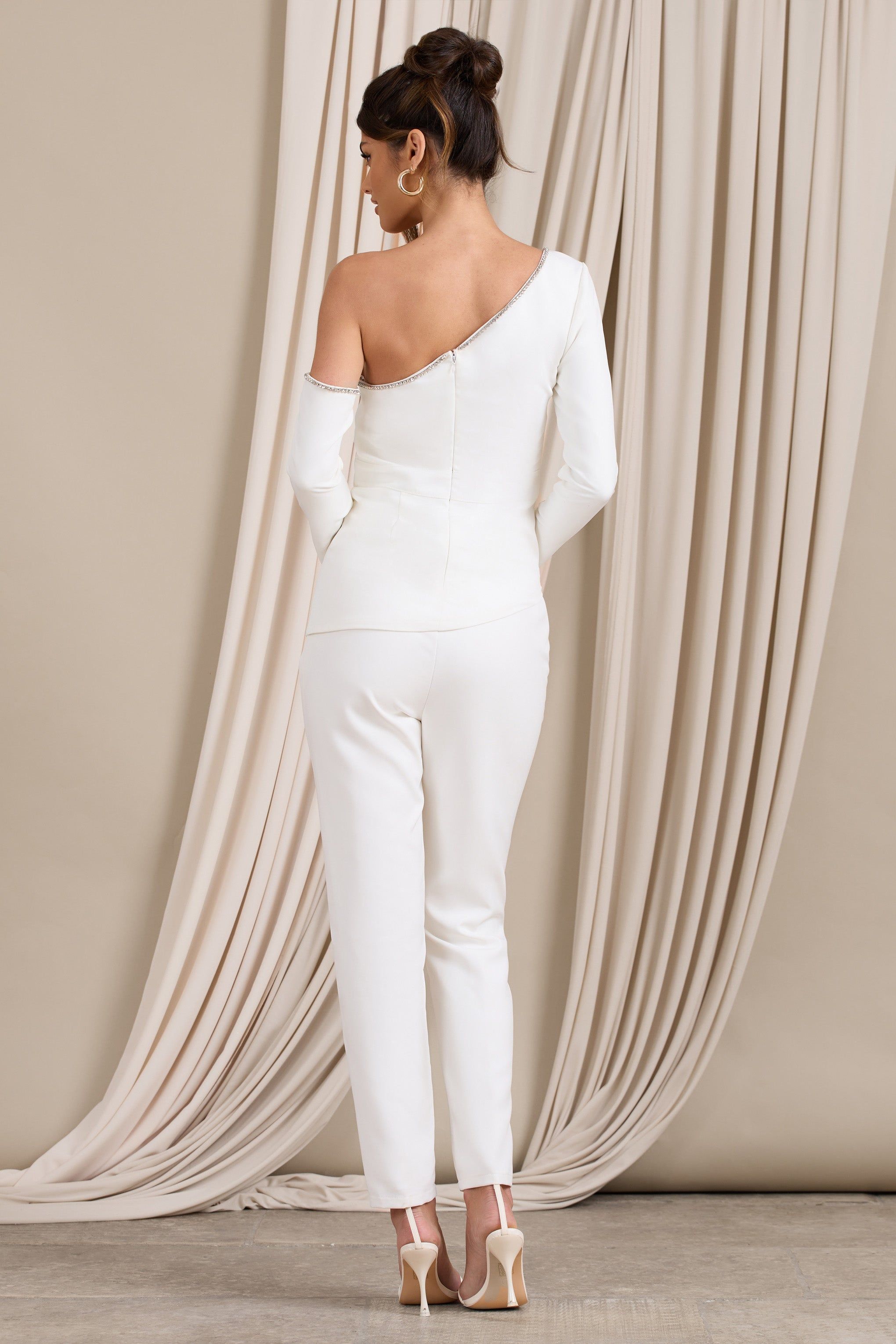 Lena | White Asymmetric Top With Diamante Trim sold by Club L London product image thumbnail 2
