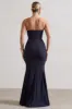 Idyllic | Navy Strapless Corset Style Fishtail Maxi Dress sold by Club L London