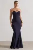 Idyllic | Navy Strapless Corset Style Fishtail Maxi Dress sold by Club L London