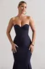 Idyllic | Navy Strapless Corset Style Fishtail Maxi Dress sold by Club L London