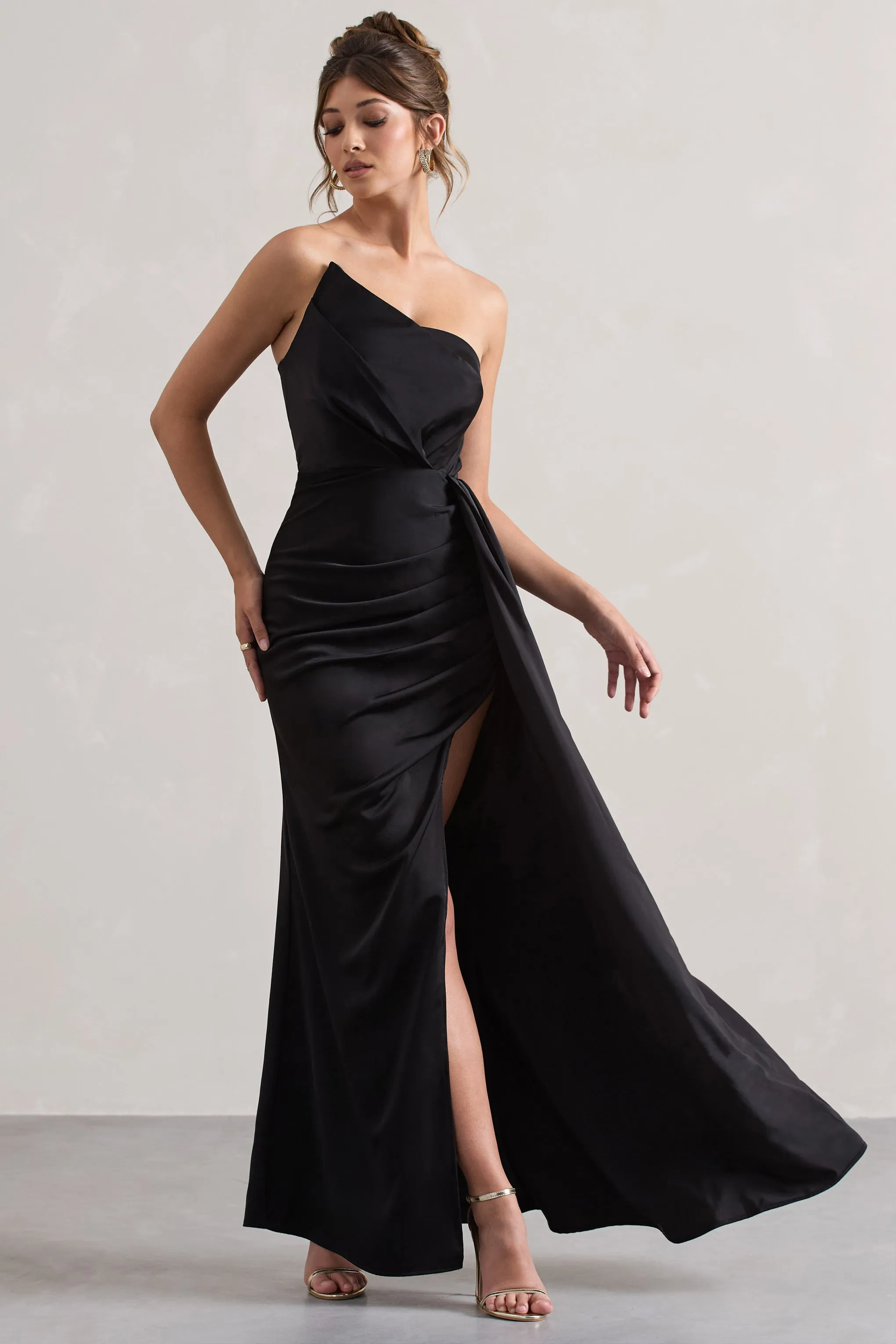 Hollywood | Black Satin Strapless Draped Maxi Dress sold by Club L London product image thumbnail 5
