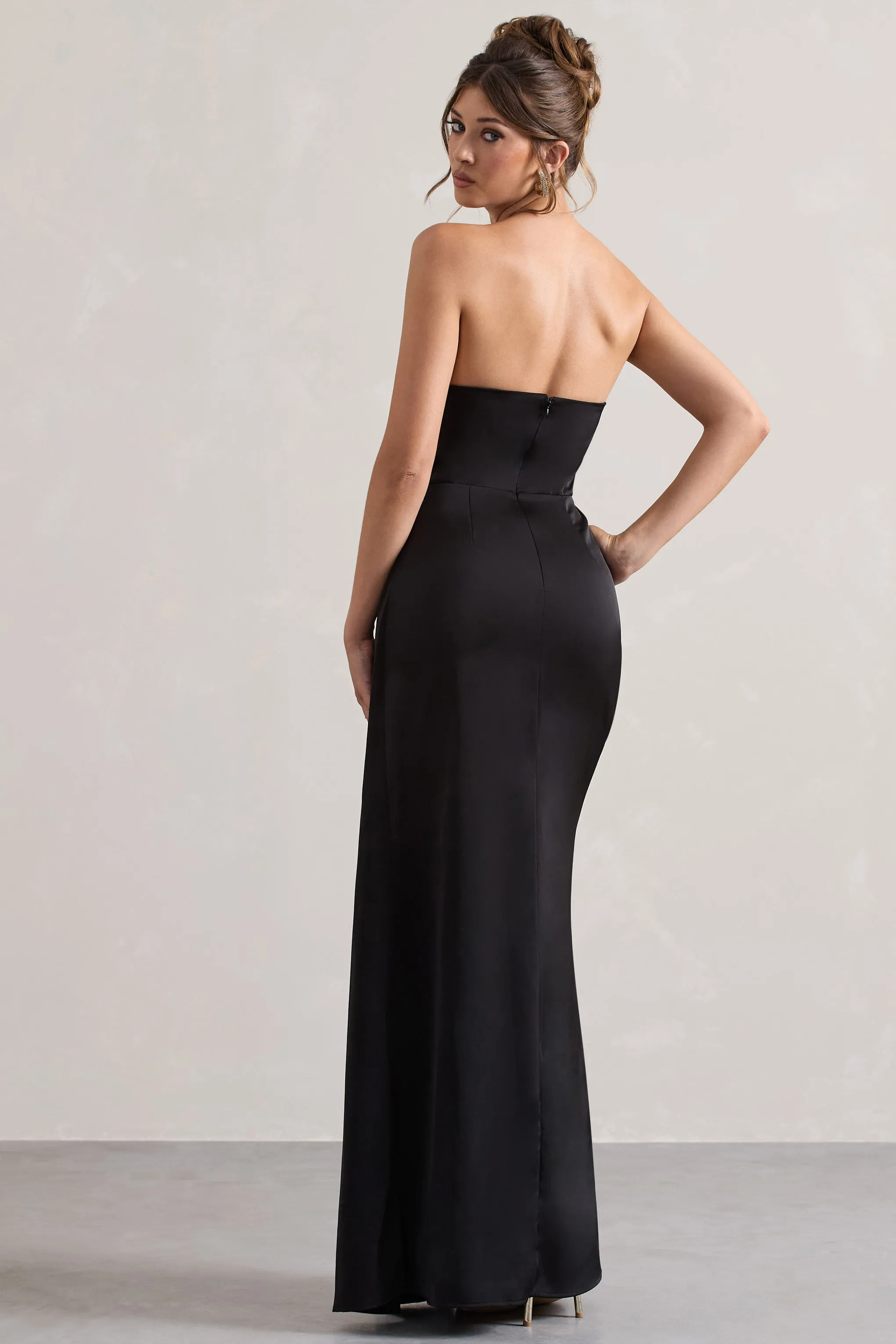 Hollywood | Black Satin Strapless Draped Maxi Dress sold by Club L London product image thumbnail 2