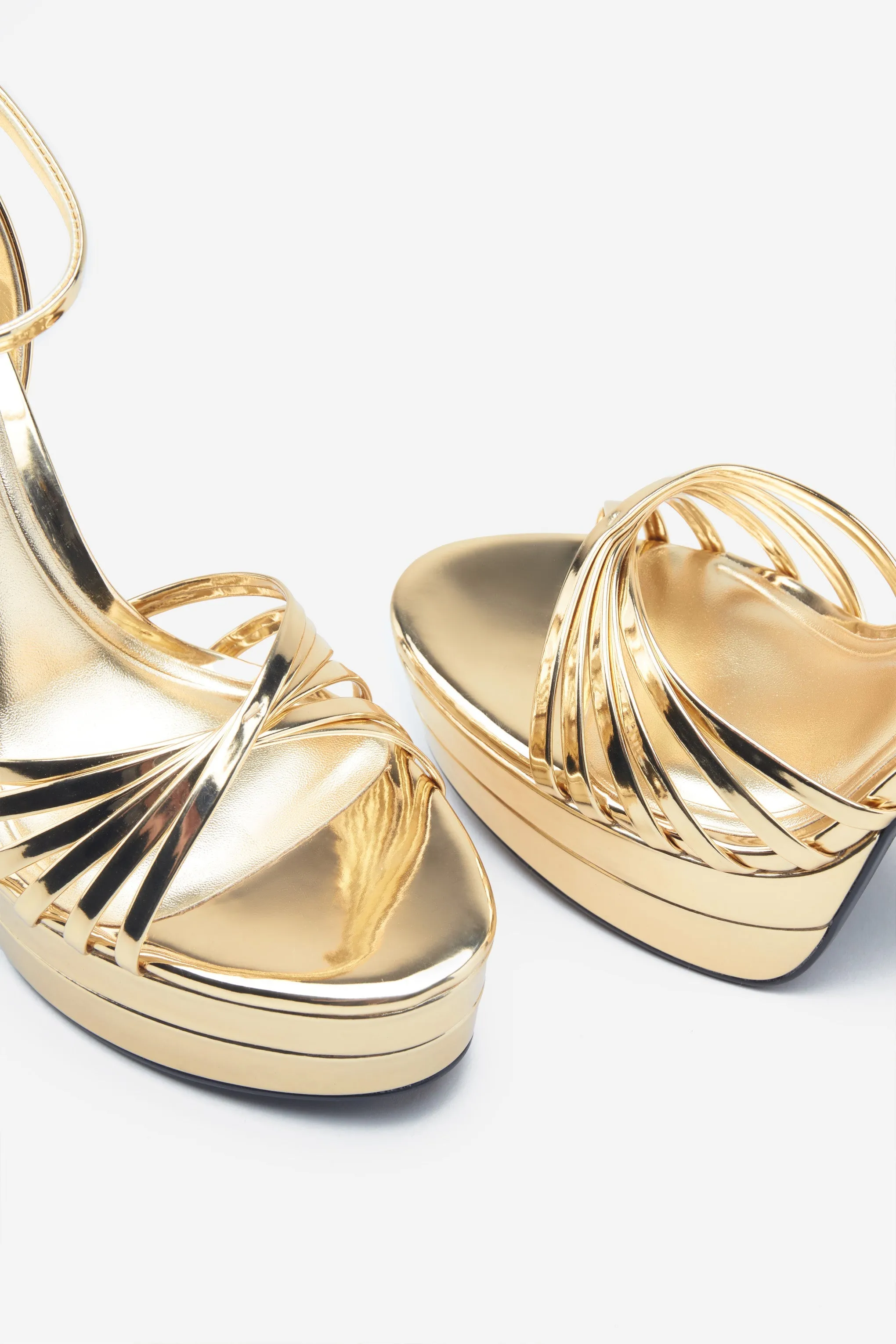 Mirror Mirror | Gold Mirror Strappy Heeled Platform Sandals sold by Club L London product image thumbnail 5