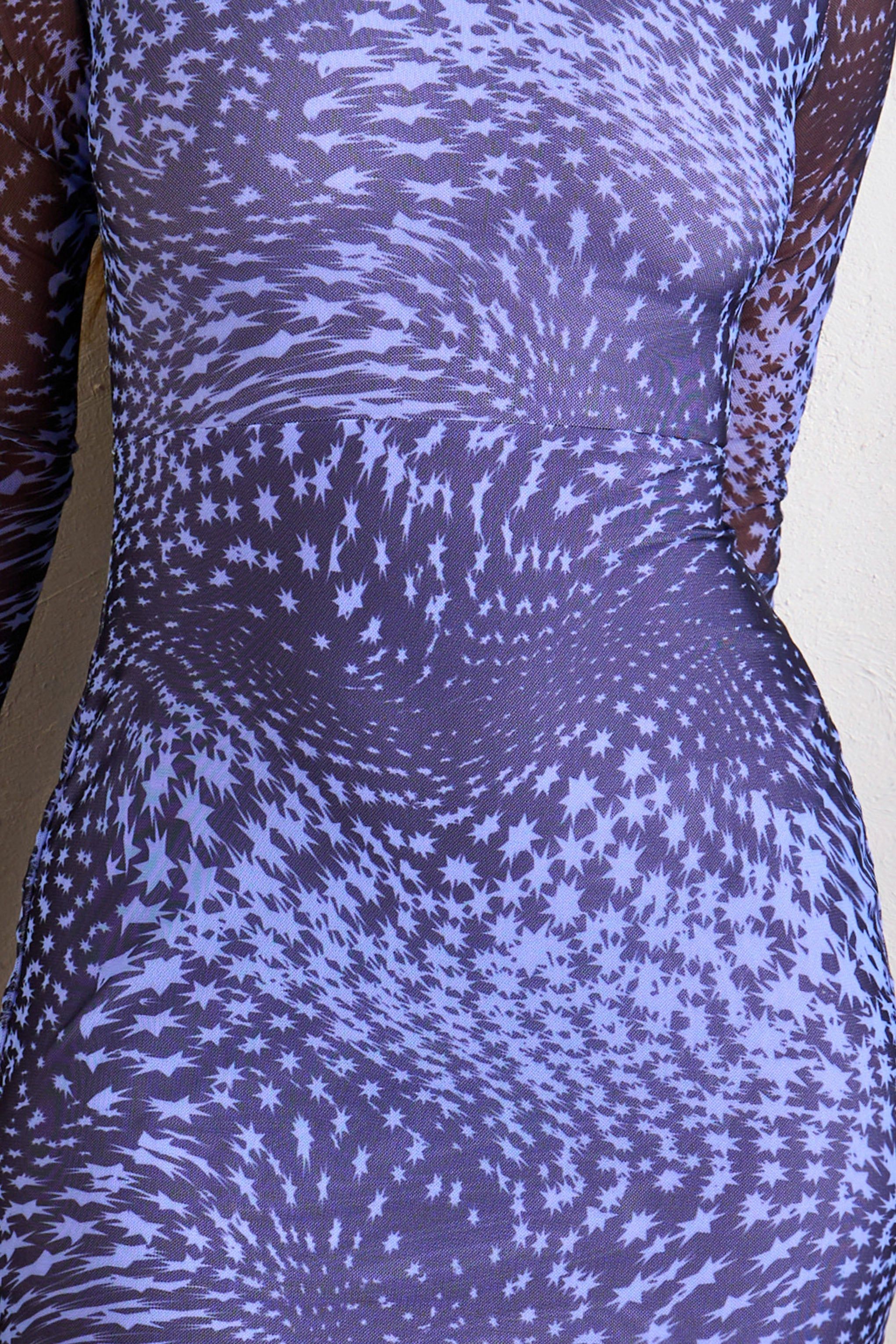 Night Sky | Purple Star Print Mesh Mini Dress With Long Sleeves sold by Club L London product image thumbnail 3