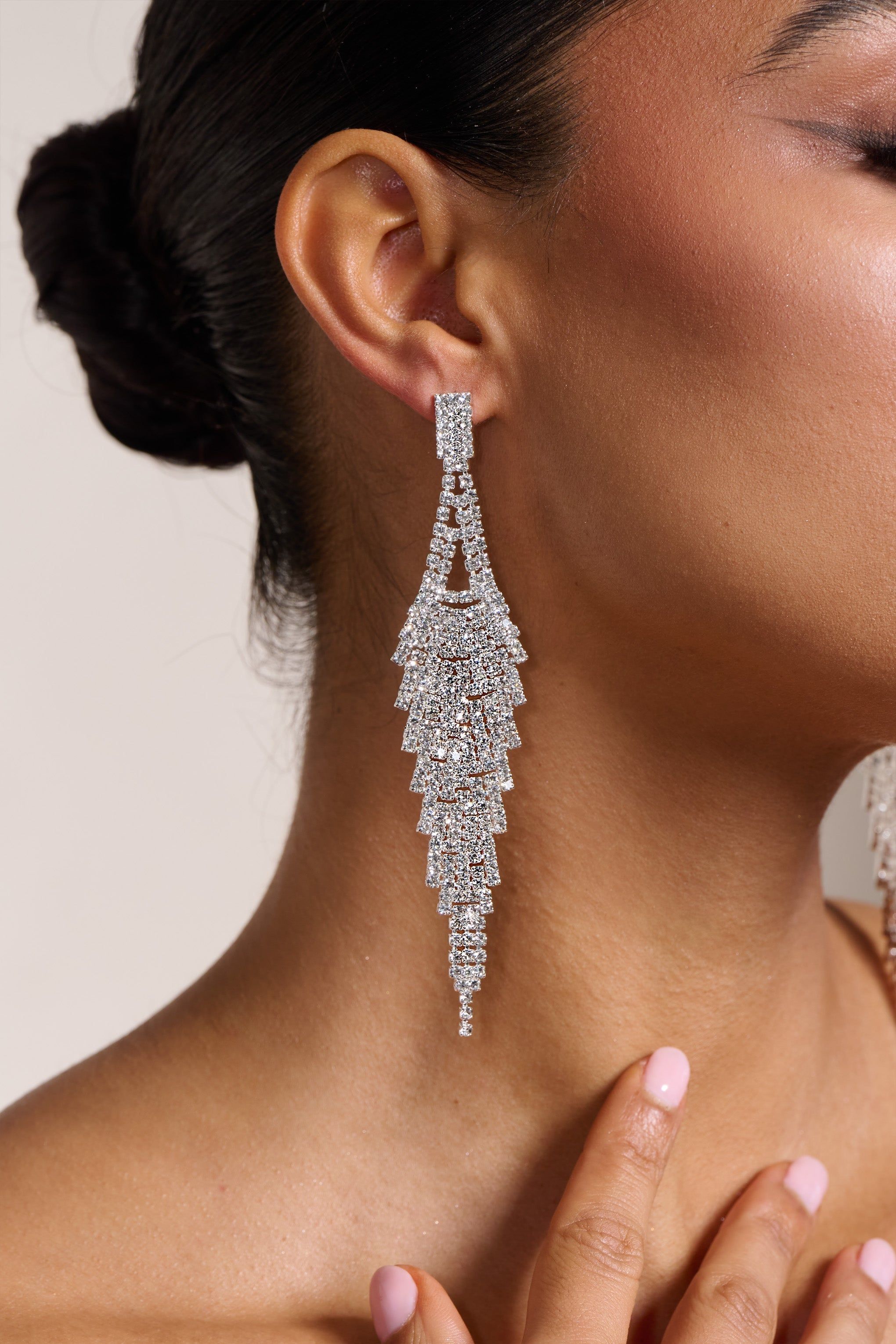 Anita | Silver Diamante Drop Earrings sold by Club L London product image thumbnail 2