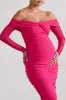 Neva | Hot Pink Bardot Twist Maternity Midi Dress sold by Club L London