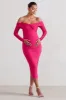 Neva | Hot Pink Bardot Twist Maternity Midi Dress sold by Club L London