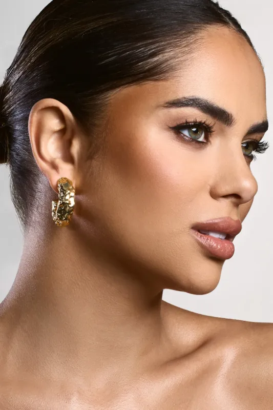 Paulina | Gold Textured Chunky Hoop Earrings made by Club L London
