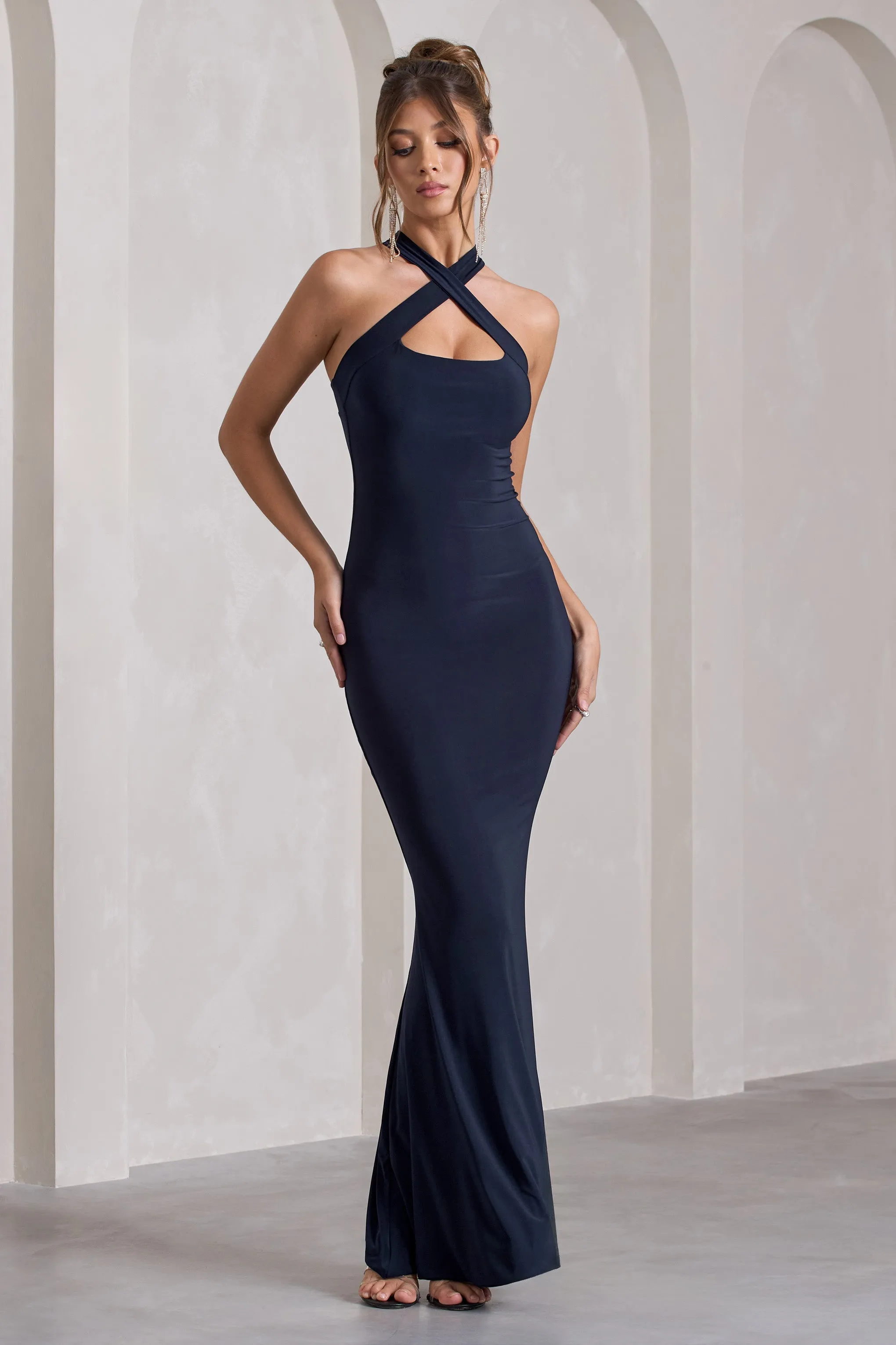 Cross My Heart | Navy Sleeveless Cross-Neck Maxi Dress sold by Club L London product image thumbnail 5
