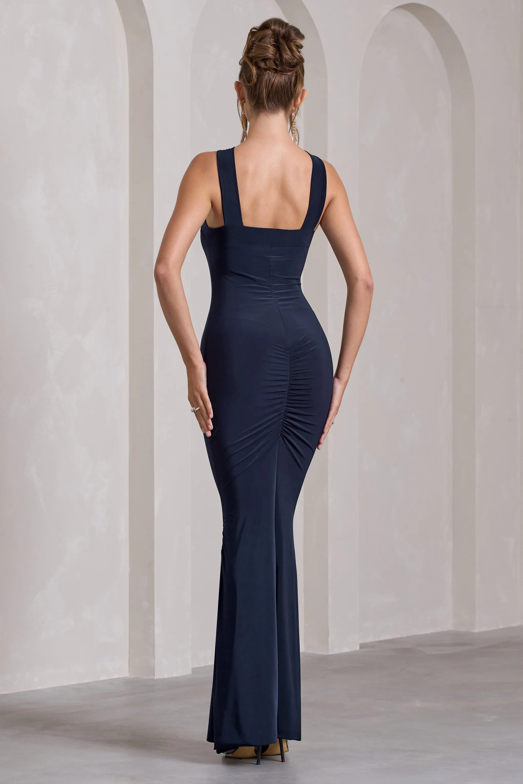 Cross My Heart | Navy Sleeveless Cross-Neck Maxi Dress sold by Club L London product image thumbnail 2