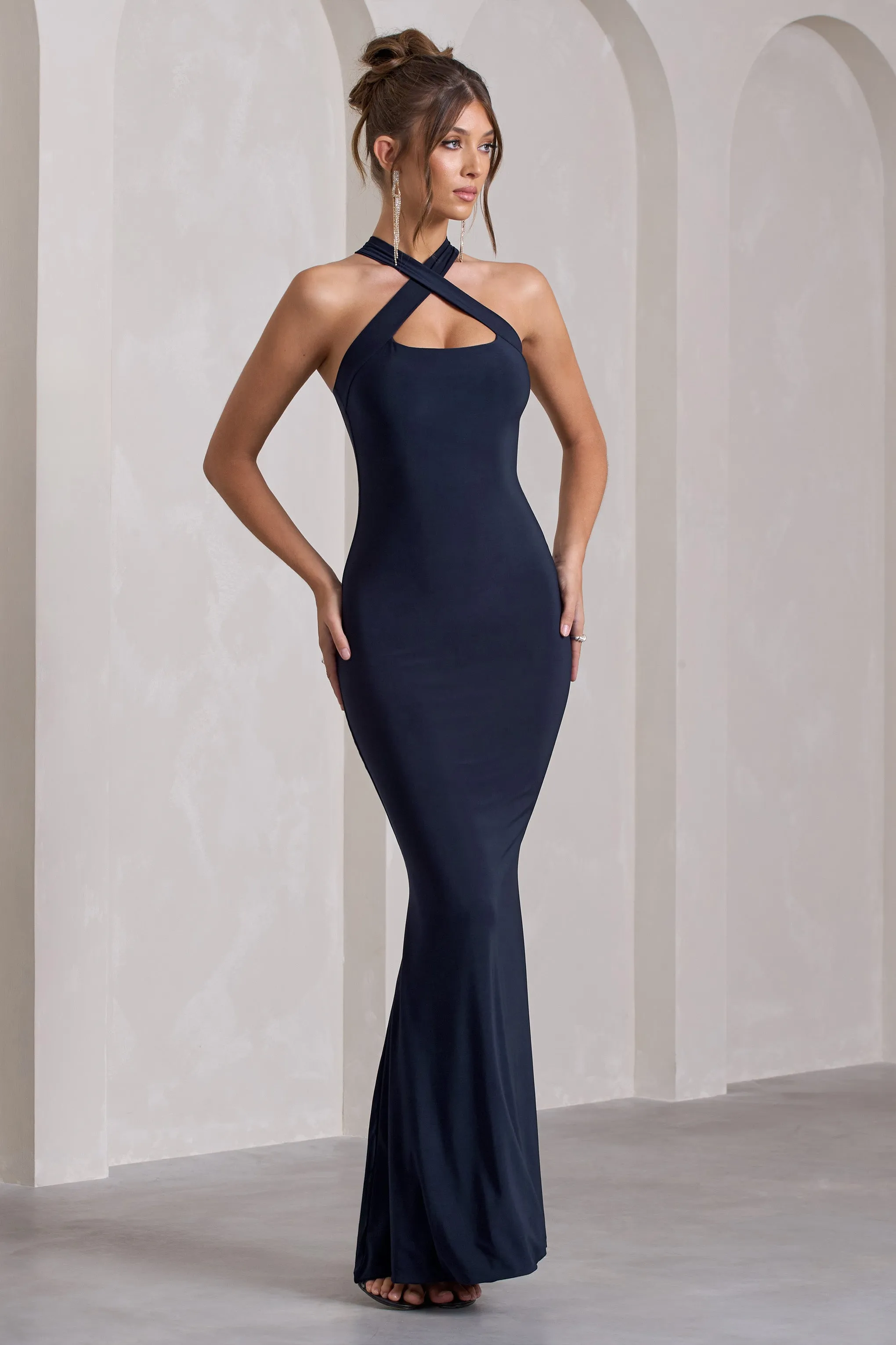 Cross My Heart | Navy Sleeveless Cross-Neck Maxi Dress sold by Club L London product image thumbnail 4