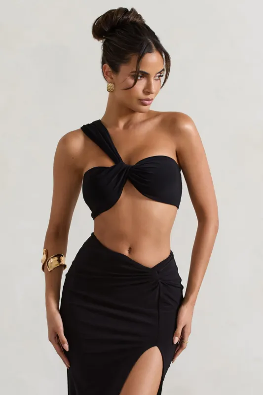 Open Heart | Black Knot One Shoulder Bralette sold by Club L London