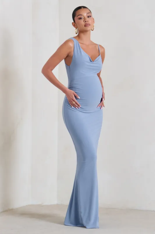 Phantasy | Powder Blue Maternity Cowl Neck Maxi Dress sold by Club L London
