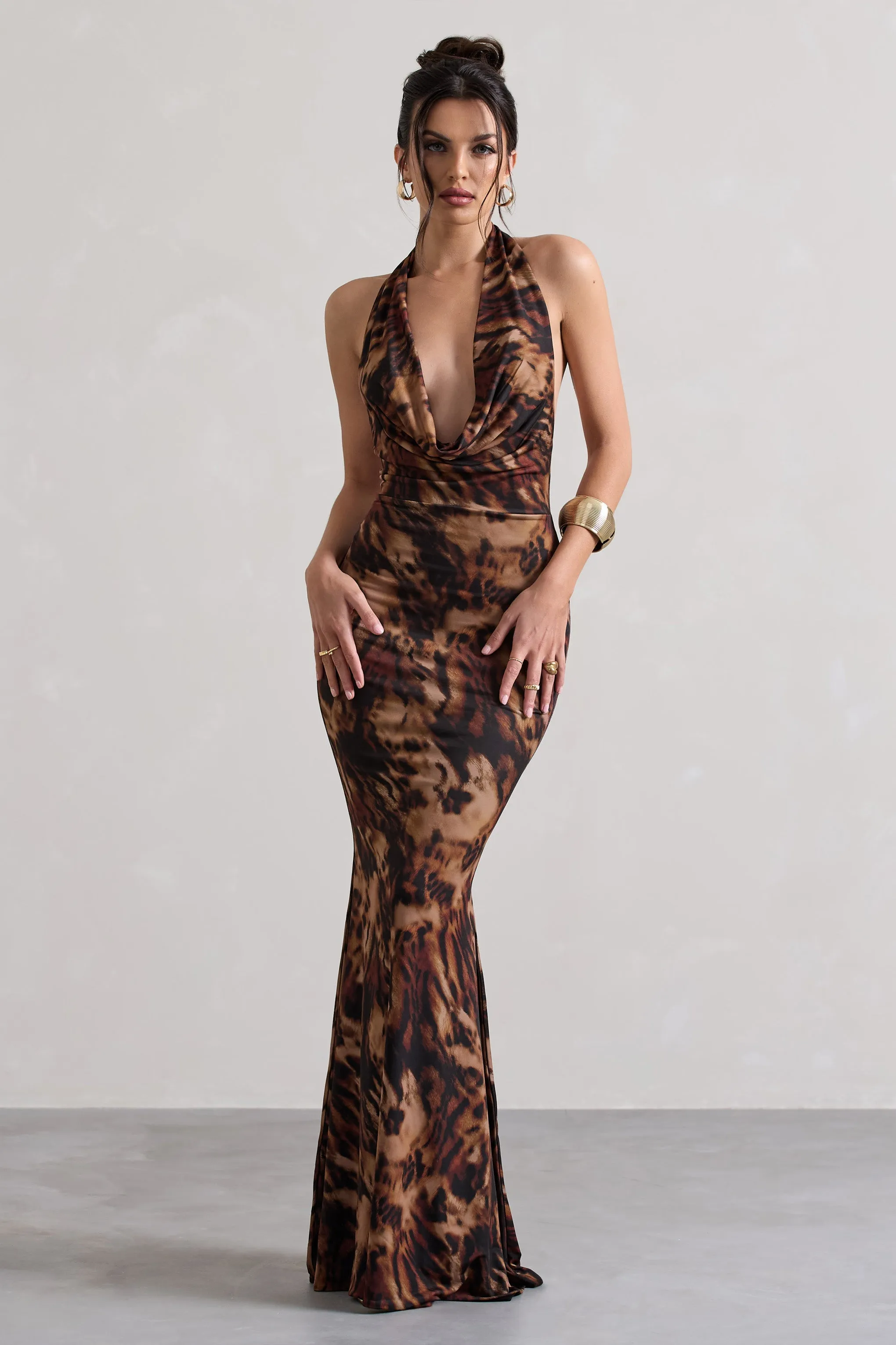 Milani | Animal Print Backless Cowl Neck Fishtail Maxi Dress sold by Club L London product image thumbnail 2