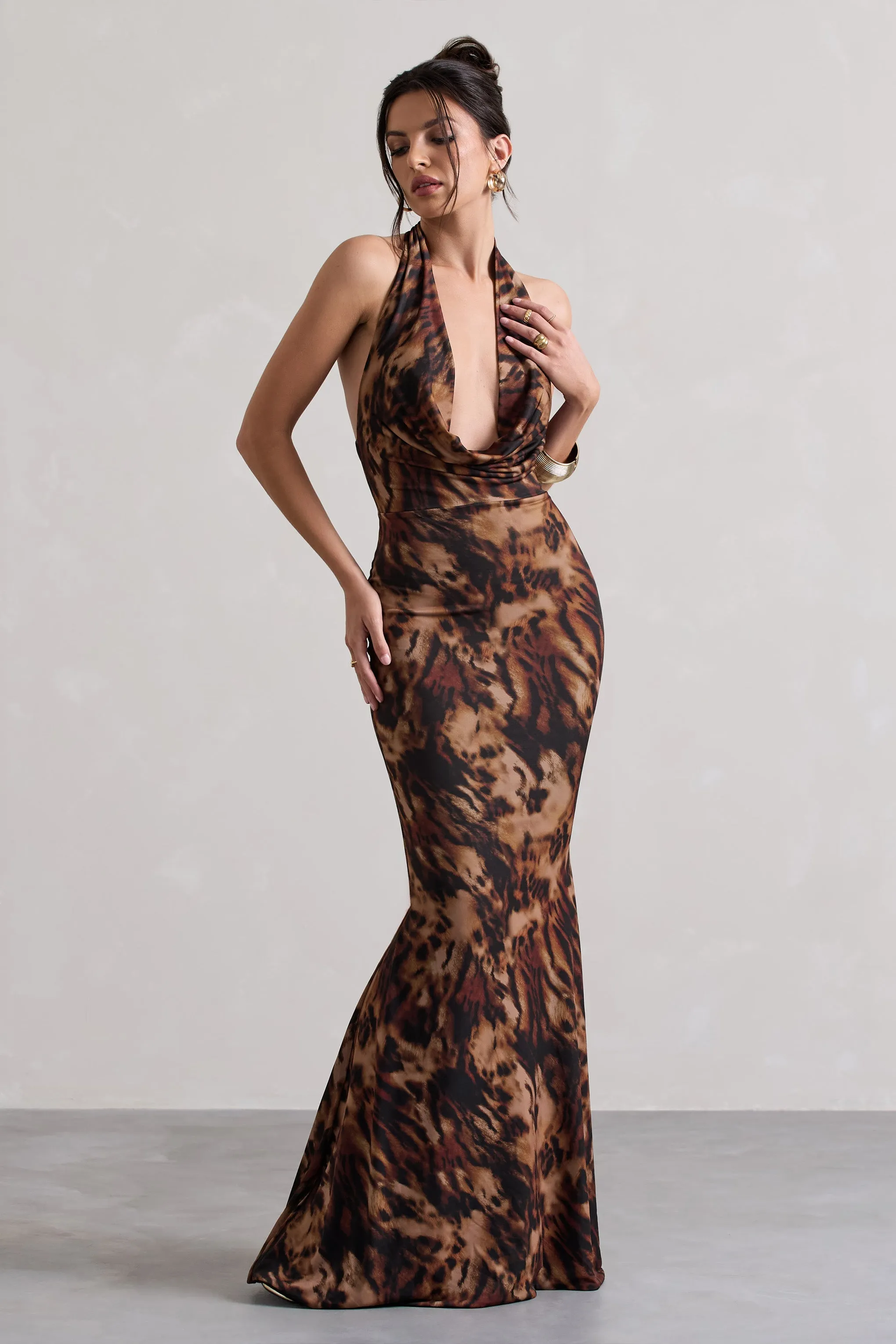 Milani | Animal Print Backless Cowl Neck Fishtail Maxi Dress sold by Club L London product image thumbnail 4