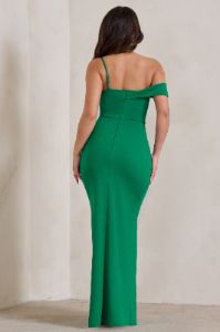 Tullulah | Green Asymmetric Draped Maxi Dress With Split sold by Club L London