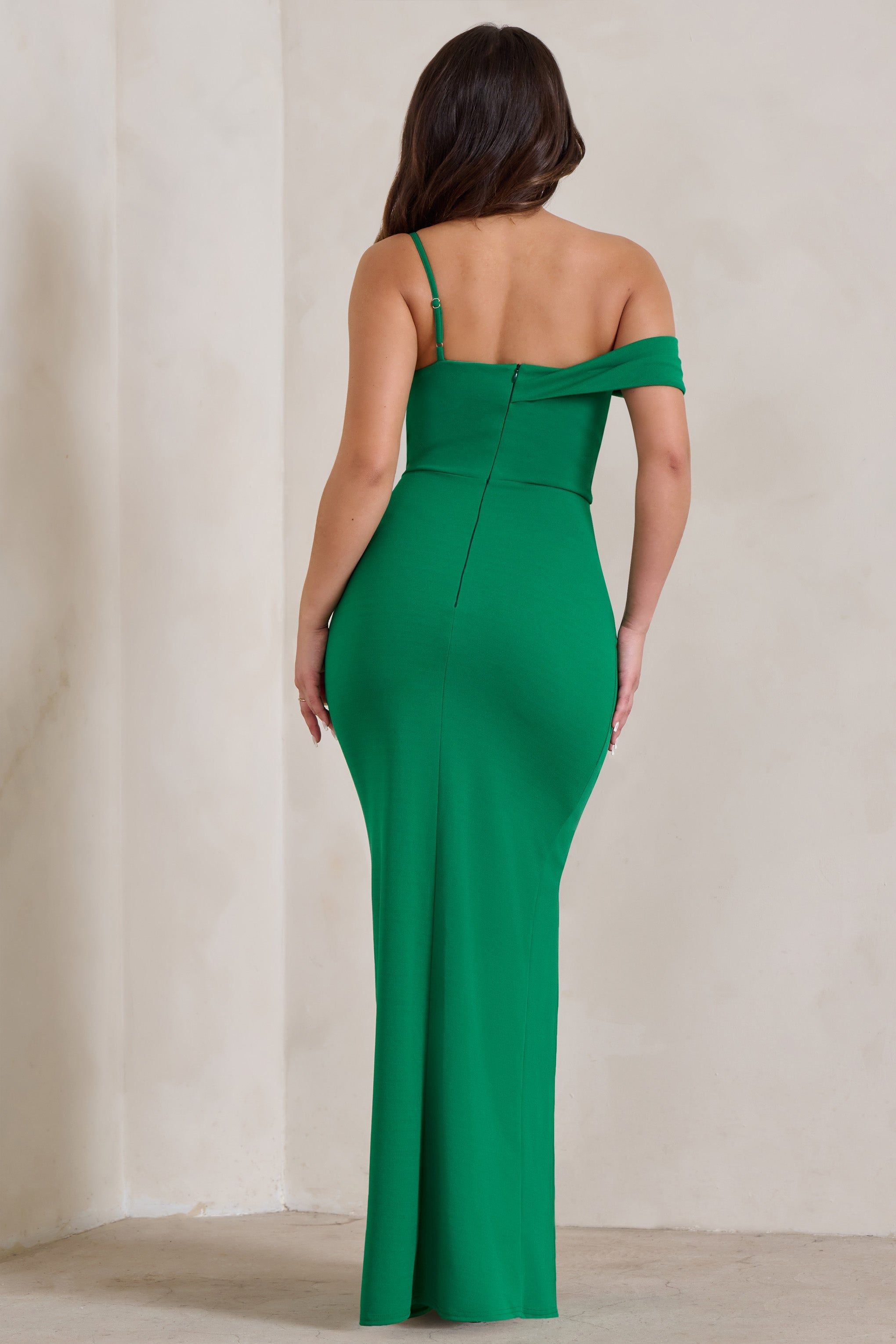 Tullulah | Green Asymmetric Draped Maxi Dress With Split sold by Club L London product image thumbnail 2