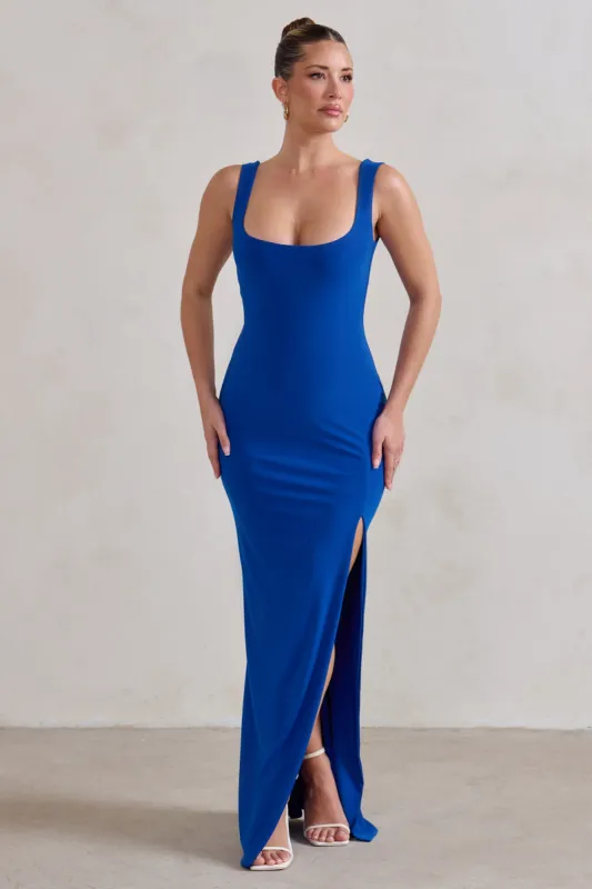Madeline | Cobalt Blue Sleeveless Thigh Split Maxi Dress sold by Club L London