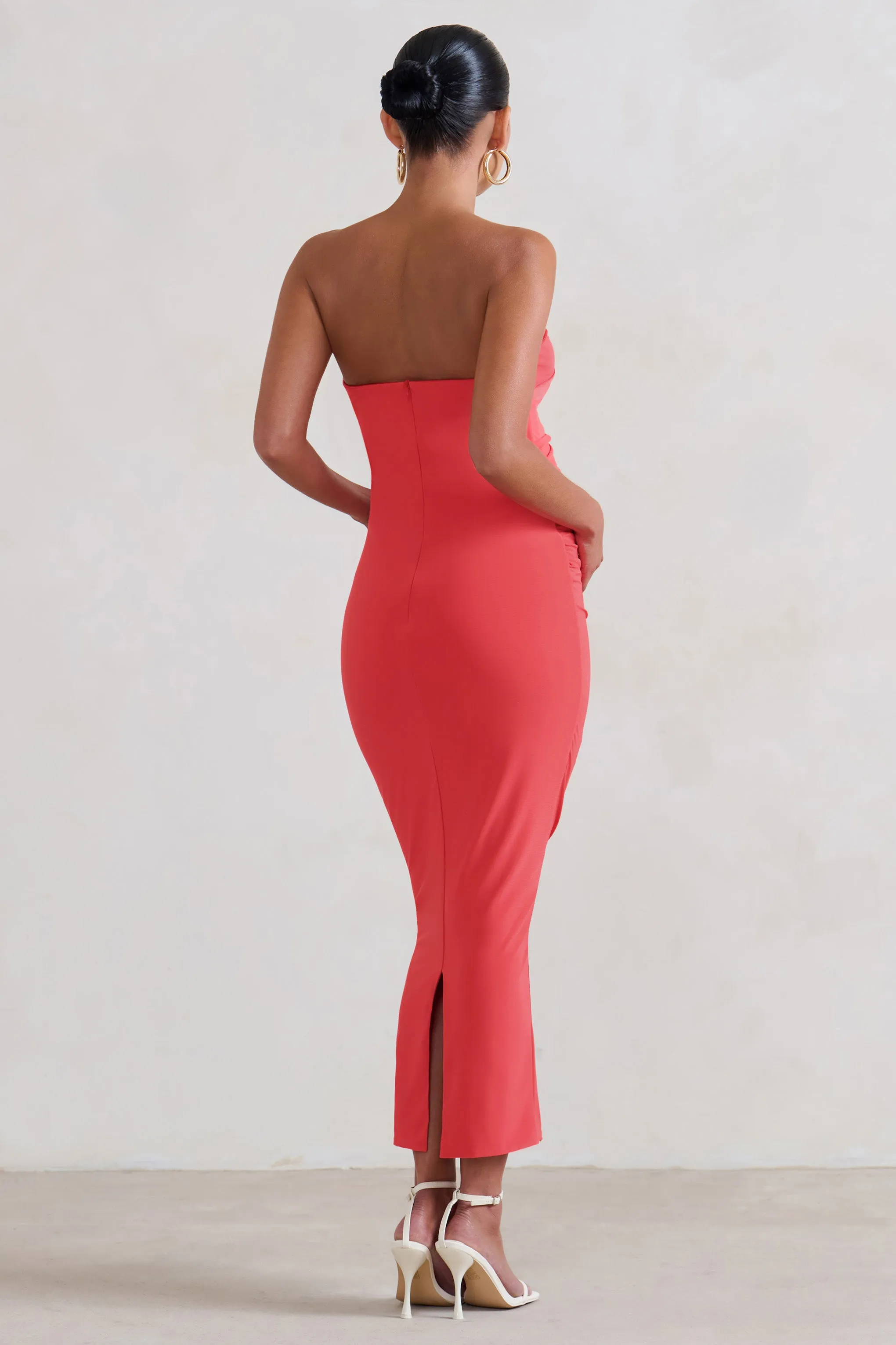 Evita | Coral Maternity Sweetheart Twist Detail Midi Dress sold by Club L London product image thumbnail 2