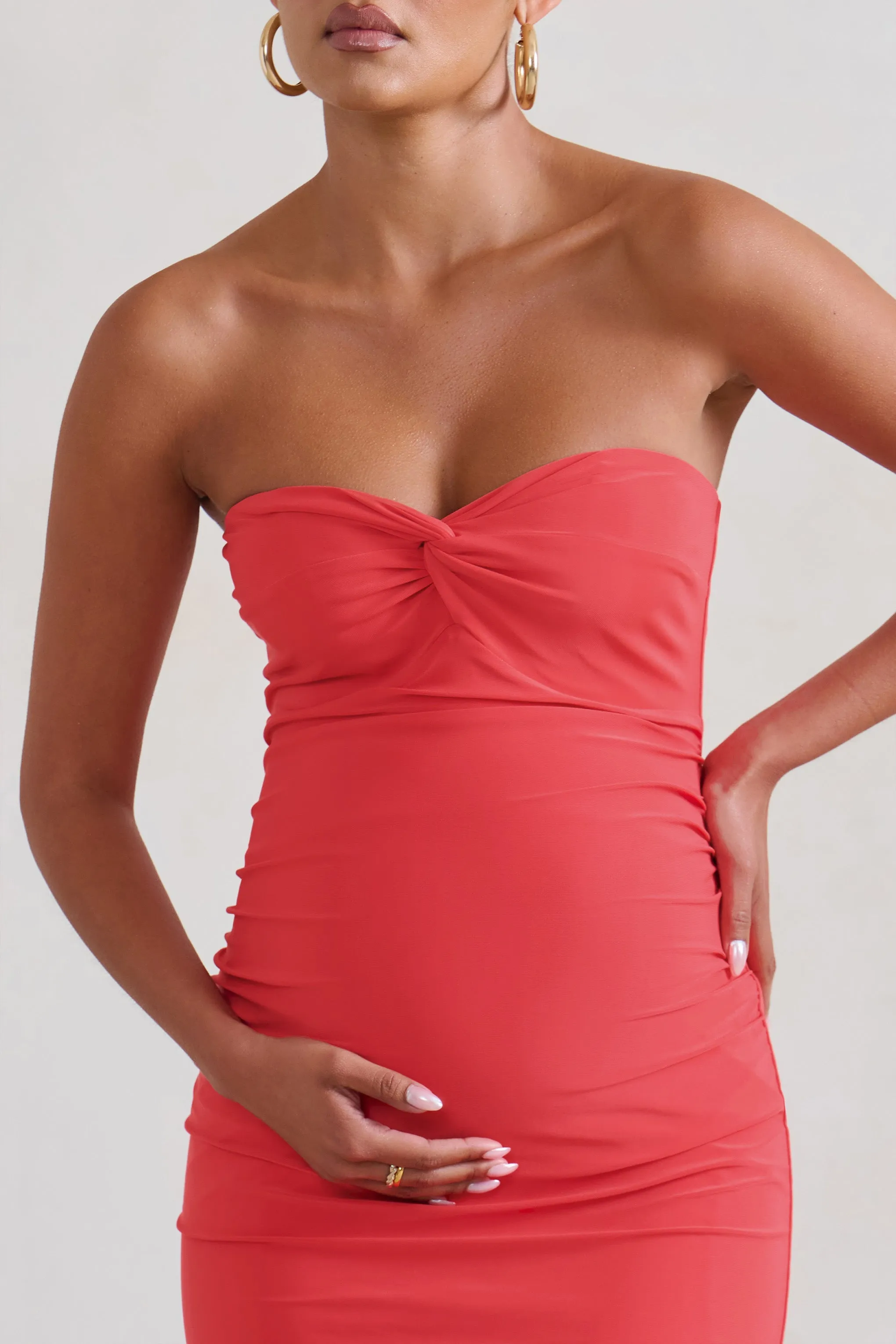 Evita | Coral Maternity Sweetheart Twist Detail Midi Dress sold by Club L London product image thumbnail 3