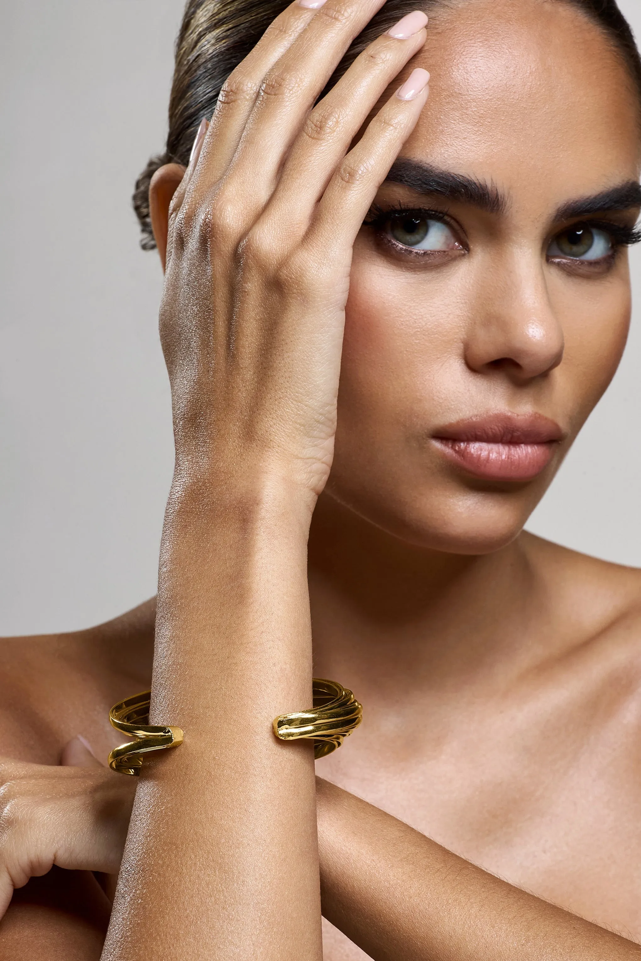 Goa | Gold Abstract Cuff Bracelet sold by Club L London product image thumbnail 5