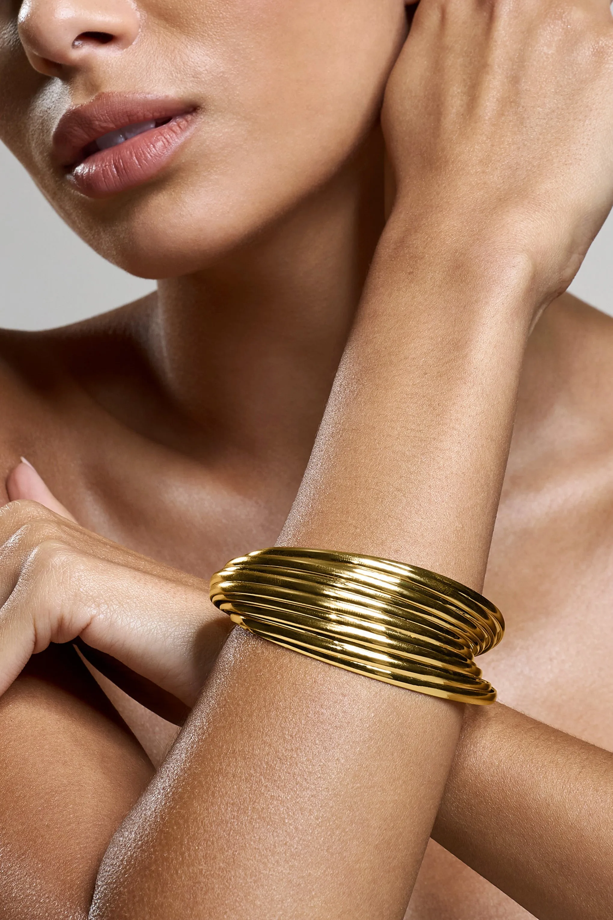 Goa | Gold Abstract Cuff Bracelet sold by Club L London product image thumbnail 2