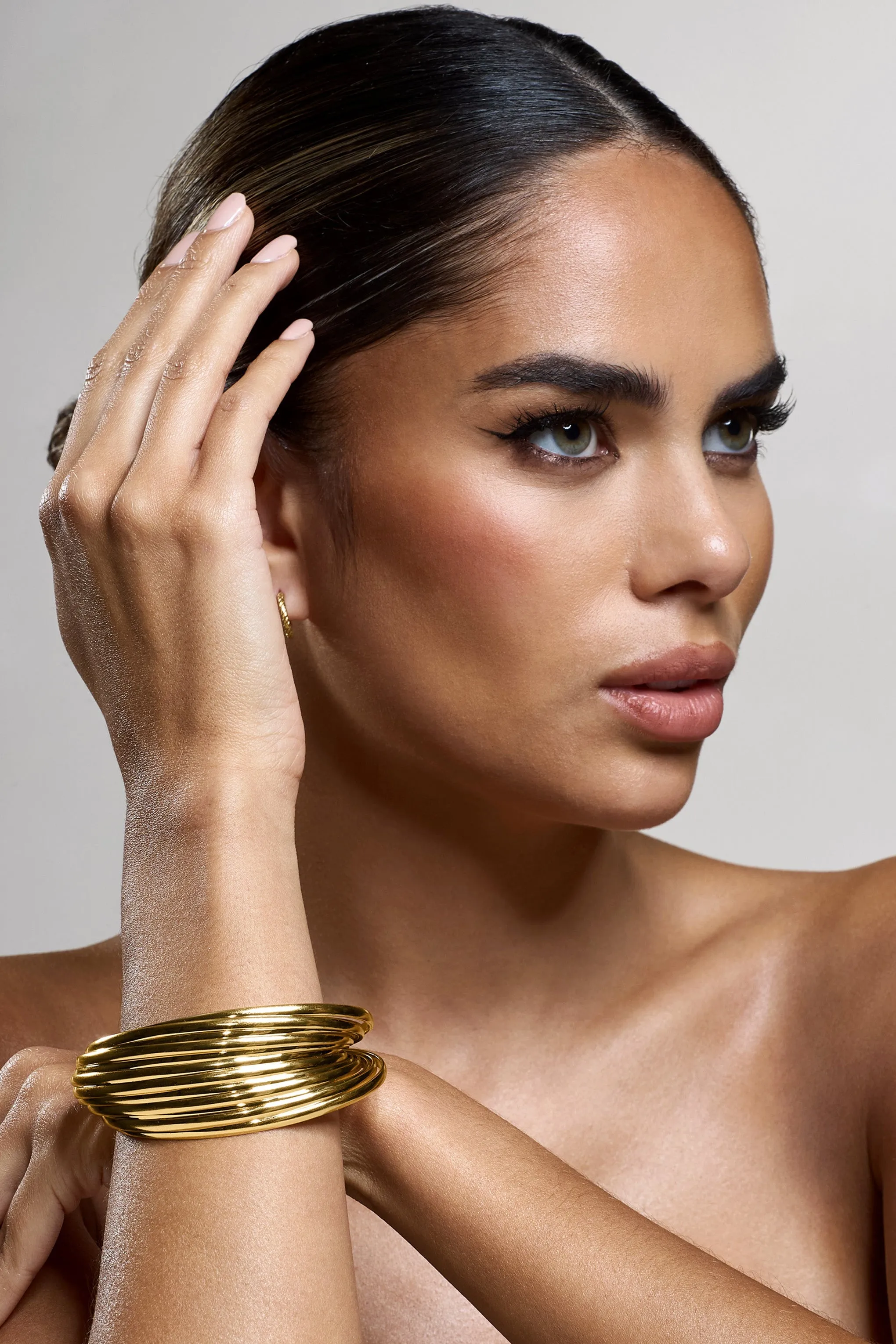 Goa | Gold Abstract Cuff Bracelet sold by Club L London product image thumbnail 3