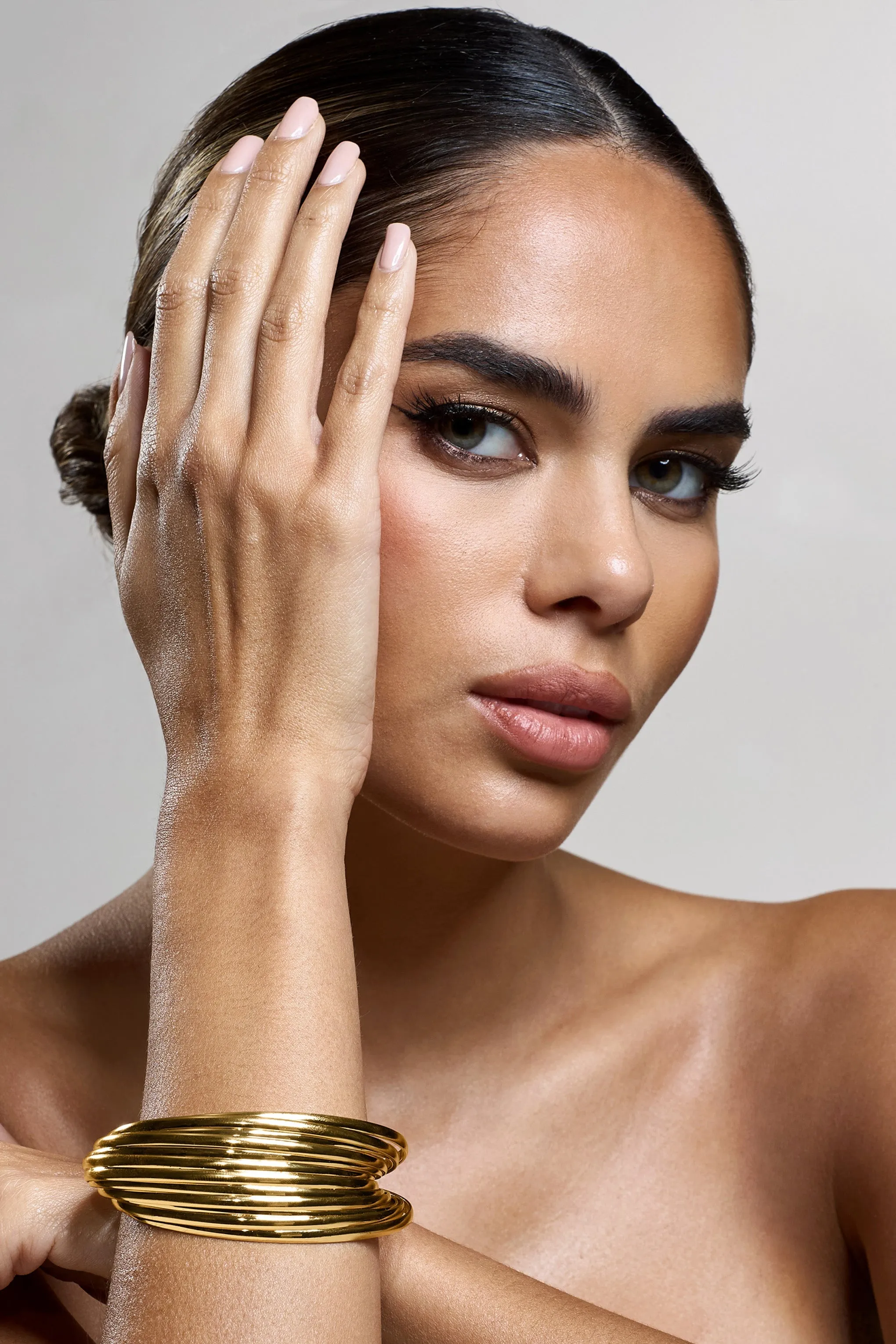 Goa | Gold Abstract Cuff Bracelet sold by Club L London