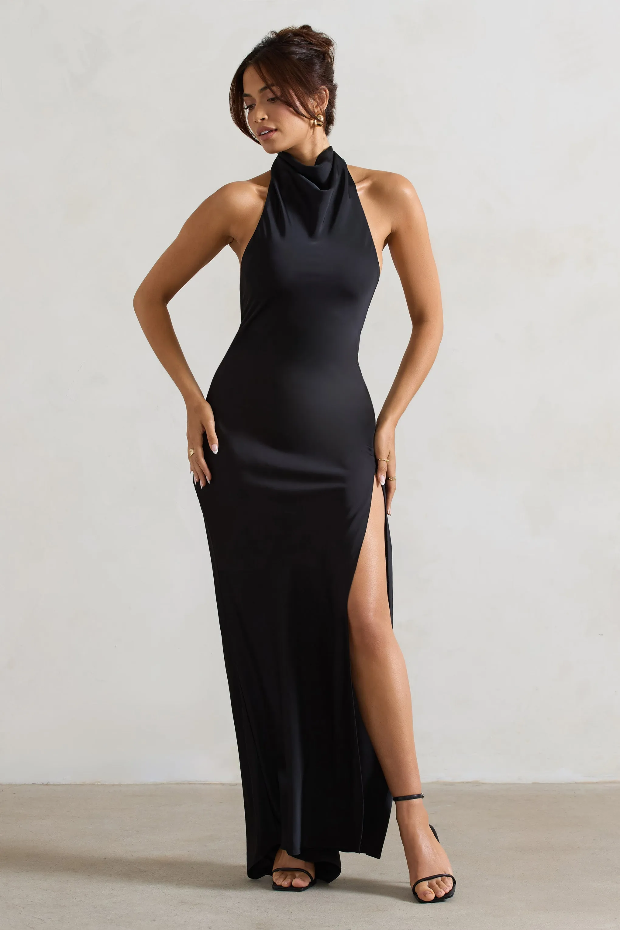 Priero | Black Cowl Halter-Neck Open Back Maxi Dress sold by Club L London product image thumbnail 5