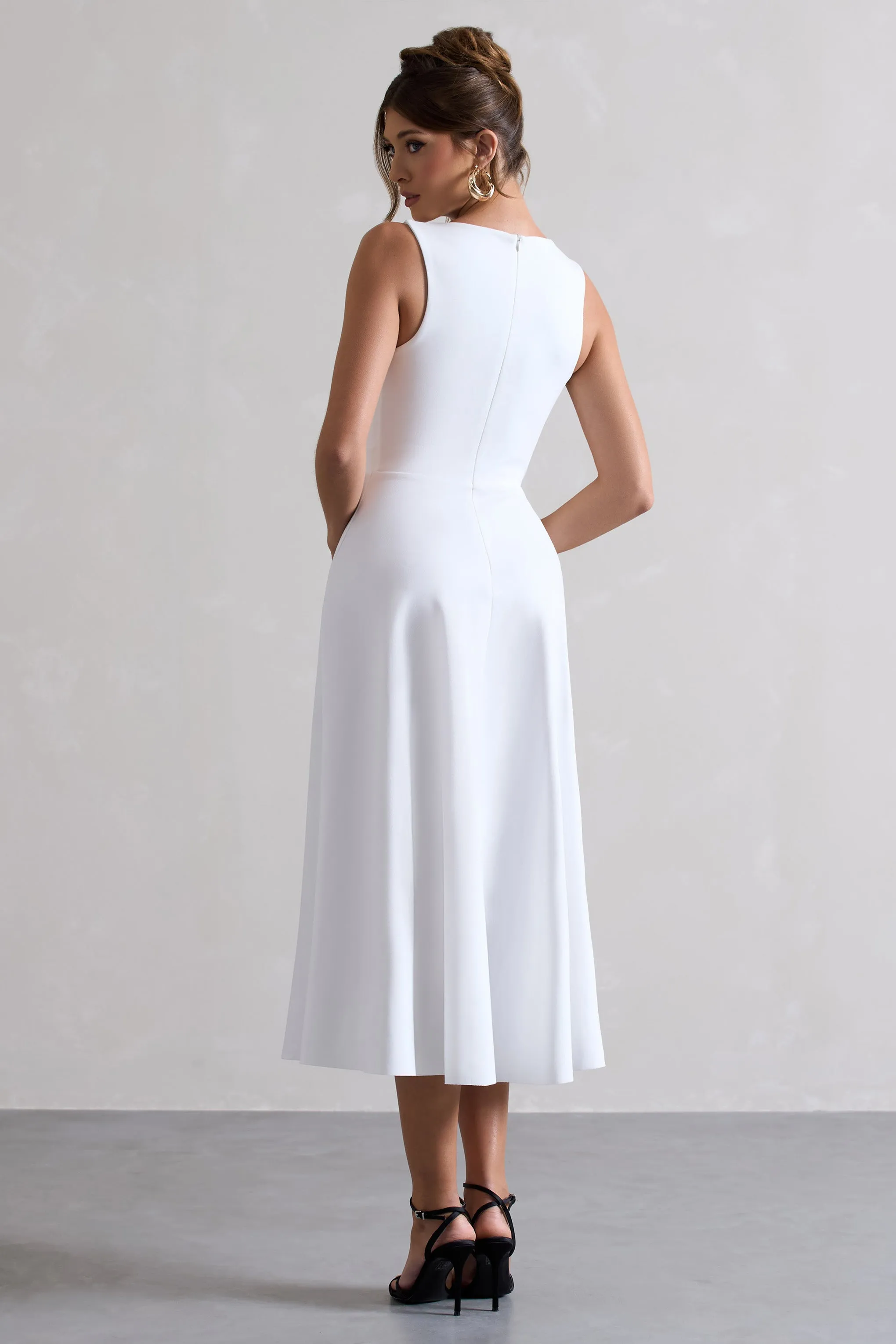 Primrose | White Plunge-Neck Midi Dress With Black Bow sold by Club L London product image thumbnail 2