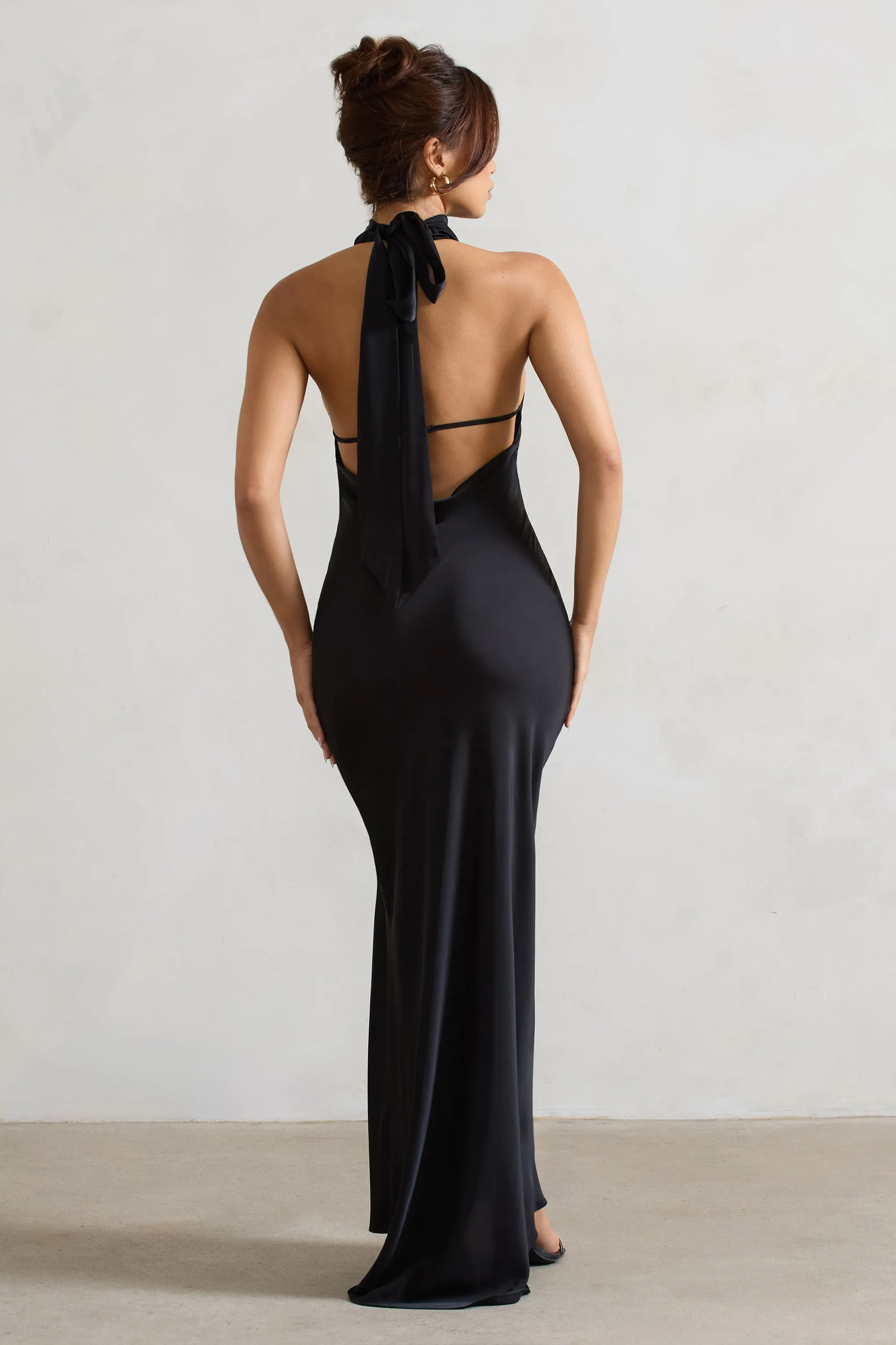 Priero | Black Cowl Halter-Neck Open Back Maxi Dress sold by Club L London product image thumbnail 2