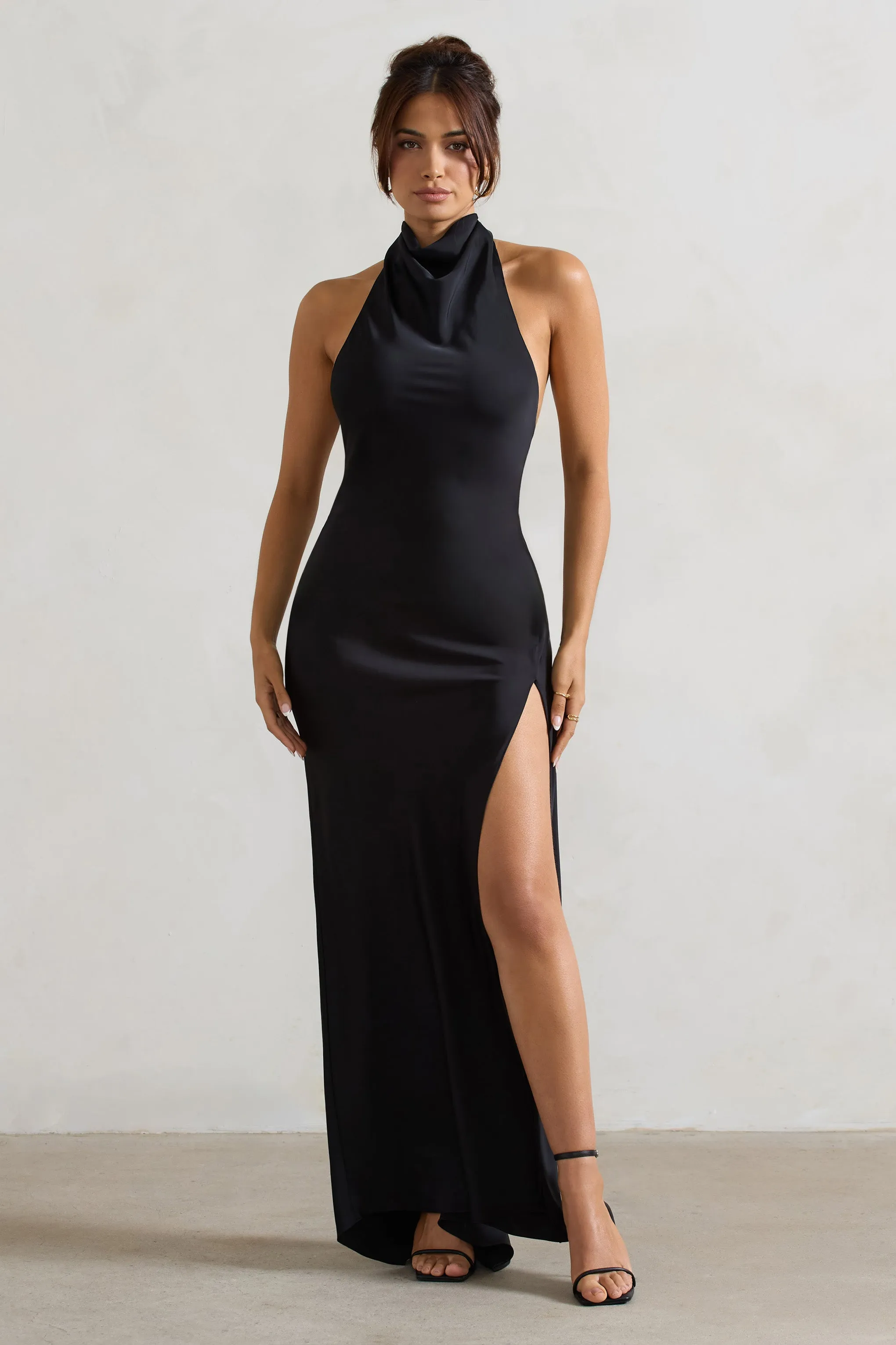 Priero | Black Cowl Halter-Neck Open Back Maxi Dress sold by Club L London product image thumbnail 4